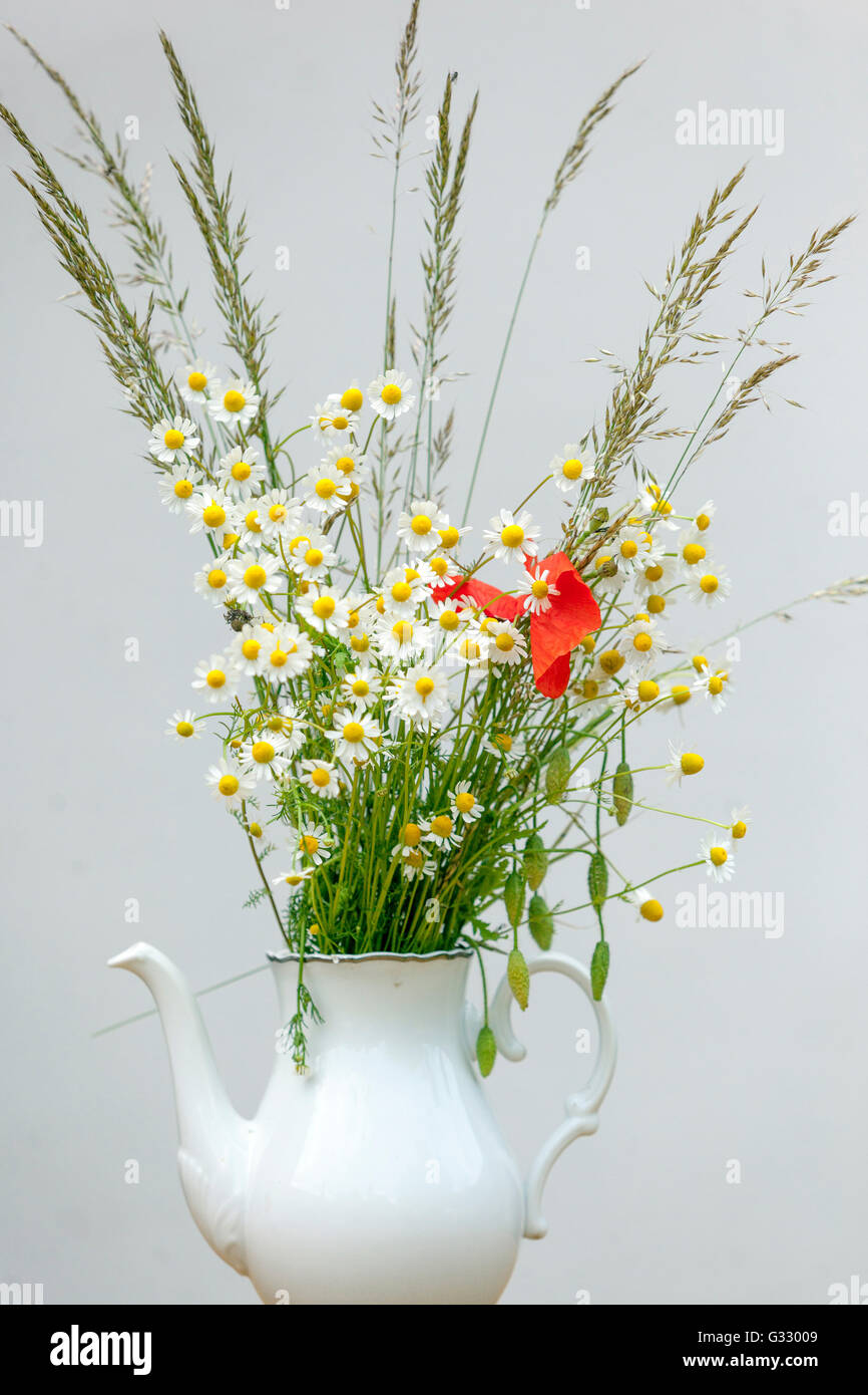 Strauß Wiesenblumen in einer Vase Stockfoto