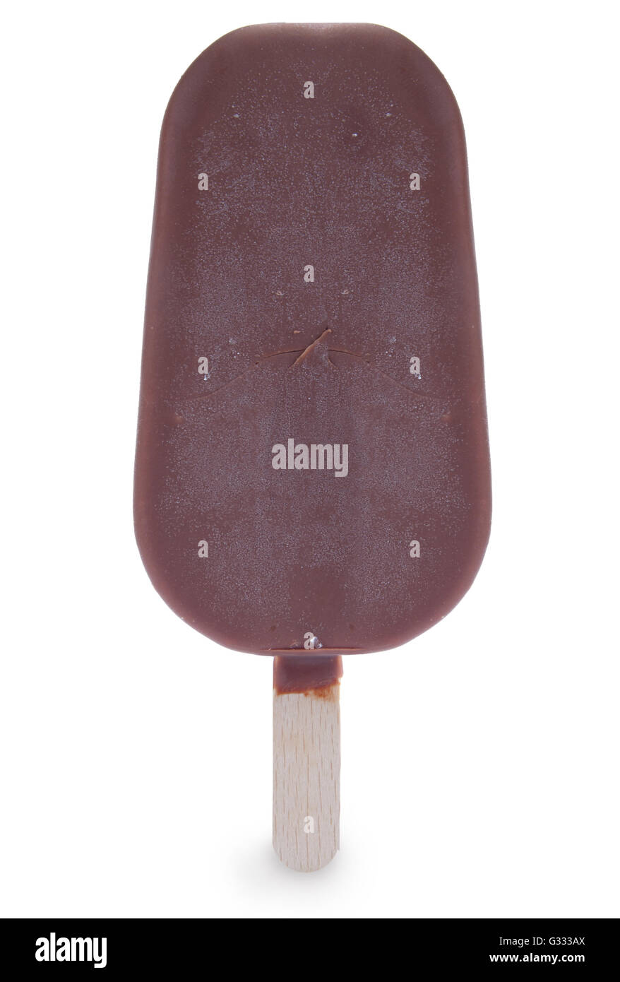 Gefrorene Schokoladen Eis am Stiel auf weißem Hintergrund Stockfoto