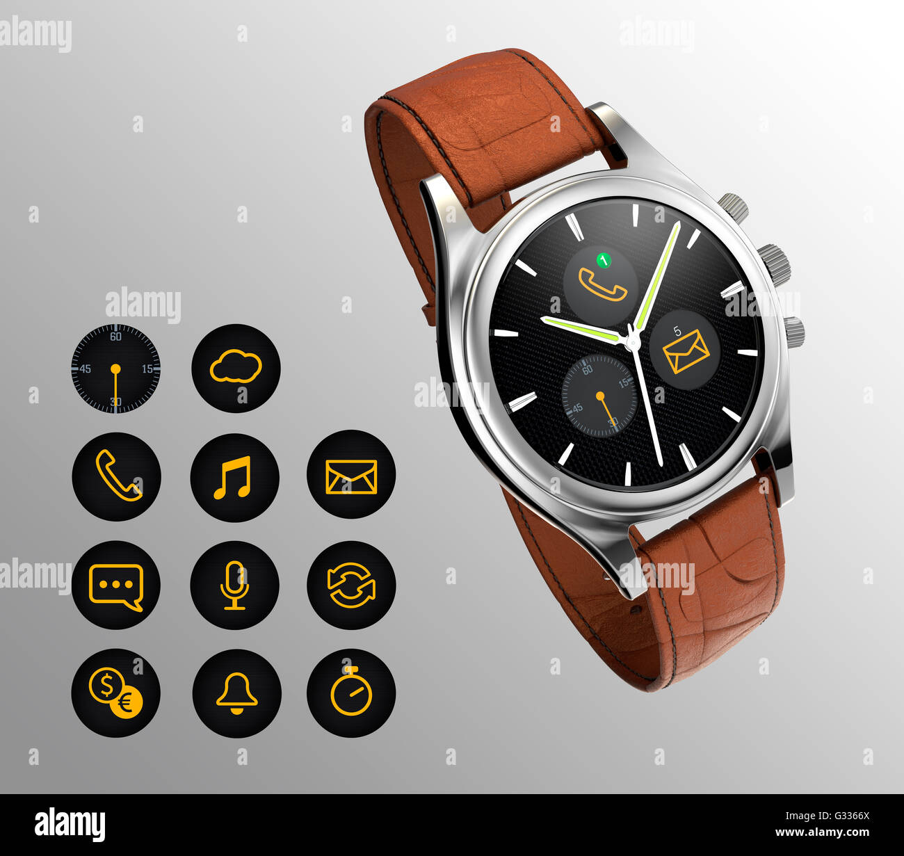 Analoge Armbanduhr mit digital Touchscreen.  Smart Uhr Konzept. Stockfoto