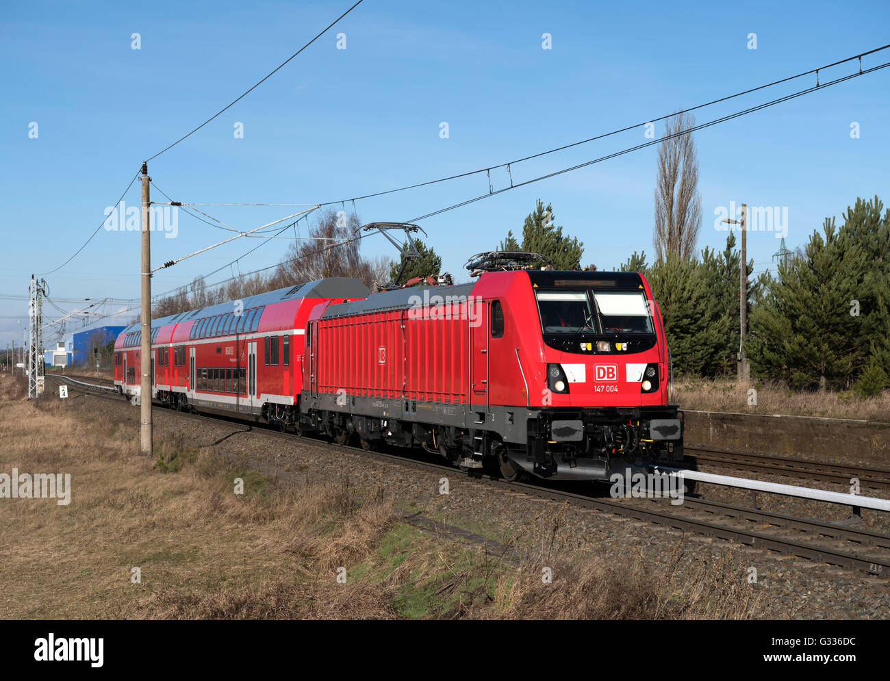 Velten, Deutschland, Bombardier Transportation 147 004 auf einem Test zu verfolgen Stockfoto