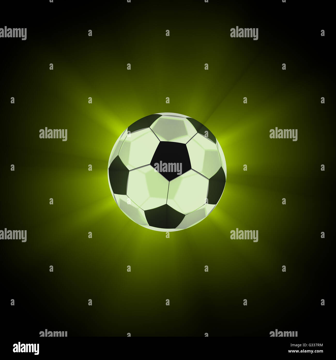 Glühende Glas Fußball. Isoliert auf weißem Hintergrund. 3D render Stockfoto