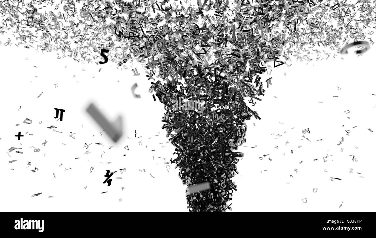 Fliegende Zahlen und mathematische Symbole. Isoliert auf weißem Hintergrund. Enthalten Sie Clipping-Pfad. 3D illustration Stockfoto Fliegende Zahlen und mathematische Symbole. Isoliert auf weißem Hintergrund. Enthalten Sie Clipping-Pfad. 3D illustration Stockfoto