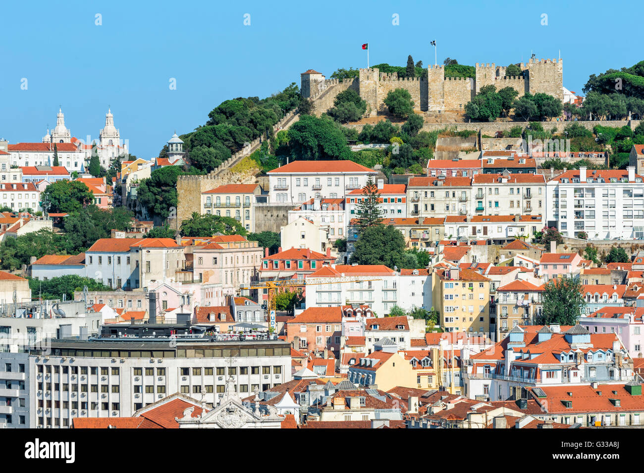 Blick über Lissabon und das Castelo Sao Jorge, Lissabon, Portugal Stockfoto