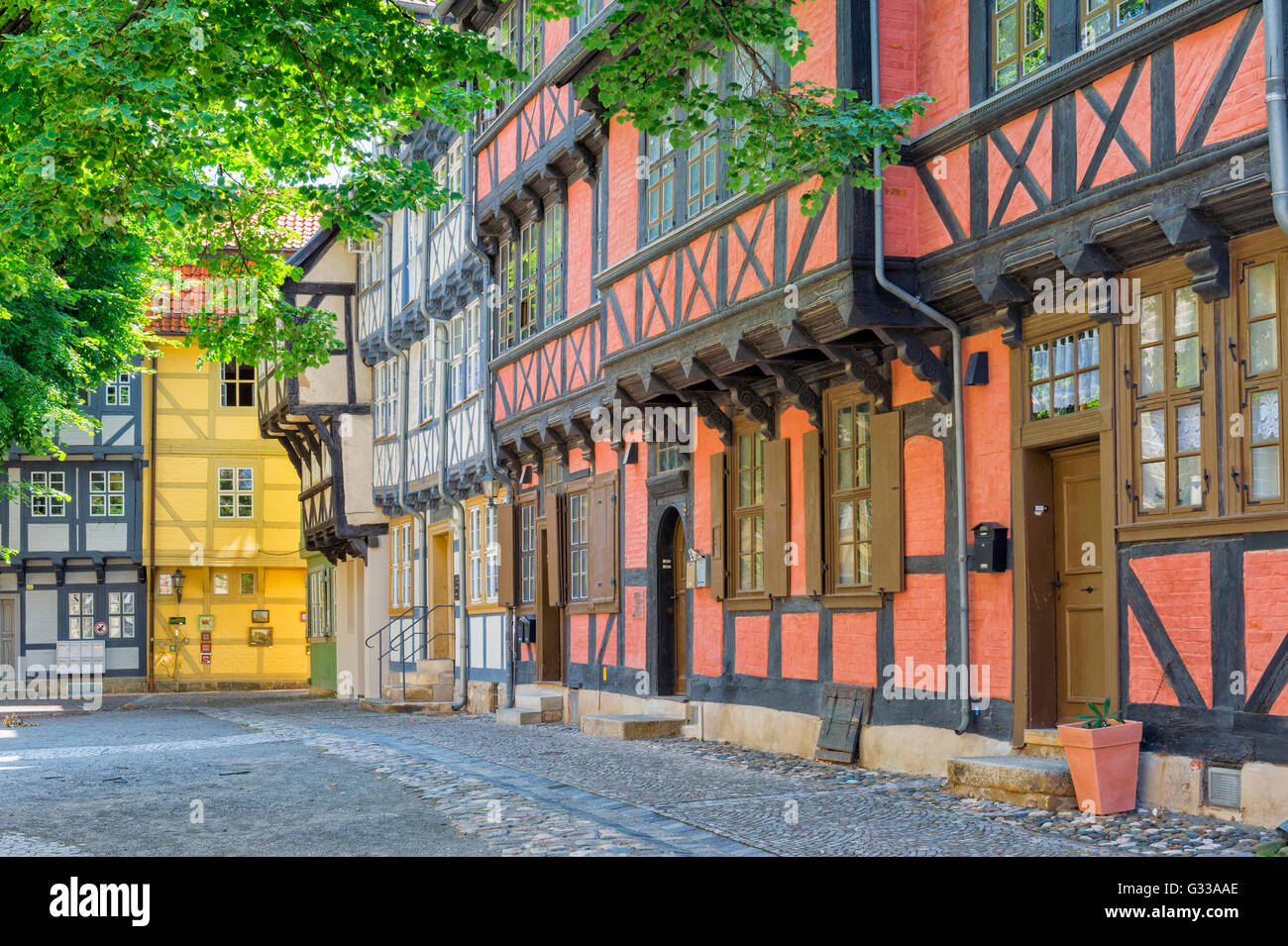 Fachwerkhäuser, Quedlinburg, Harz, Sachsen-Anhalt, Deutschland, UNESCO-Weltkulturerbe Stockfoto