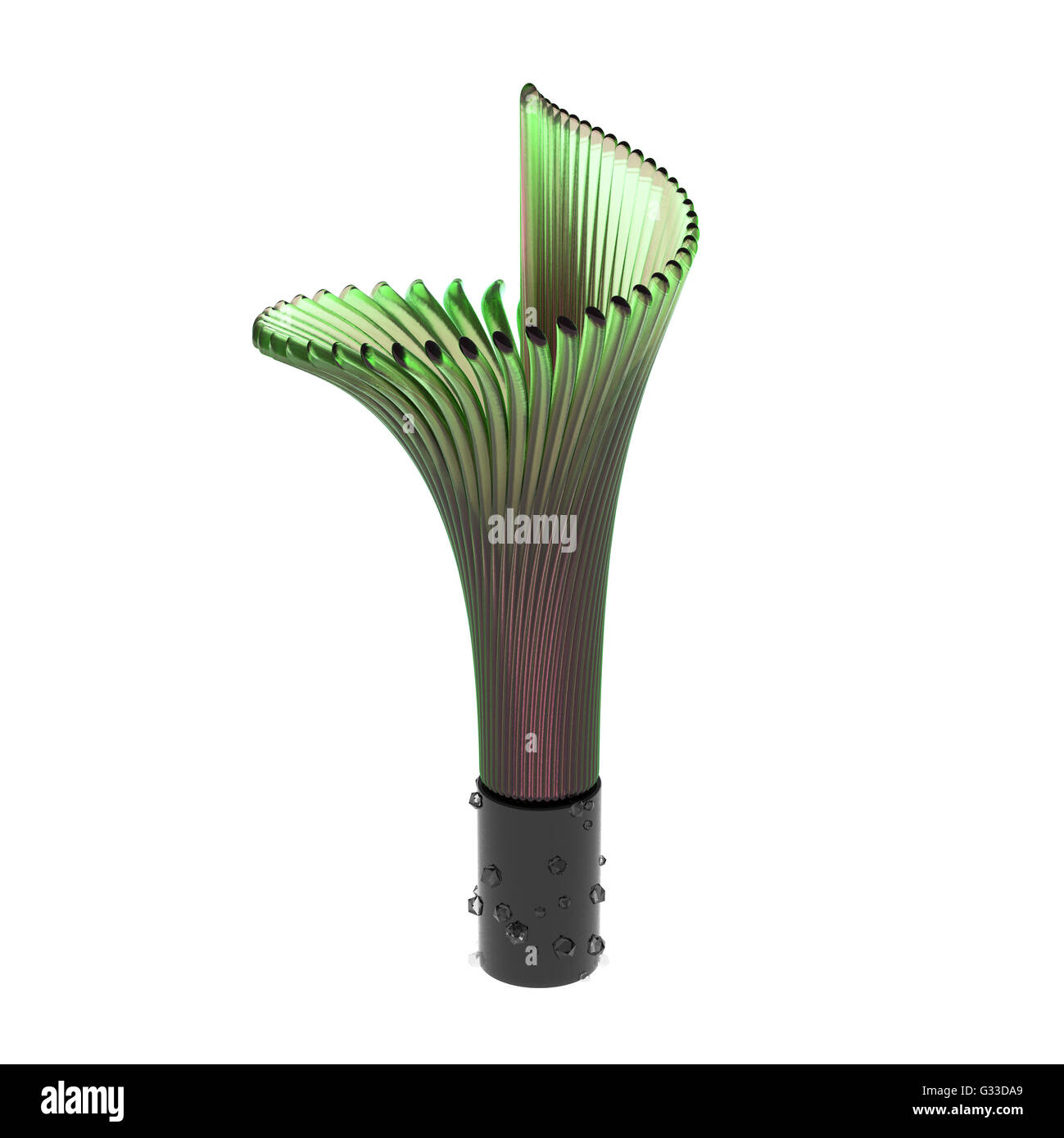 Leeres Glasvase in Form von Lily Knospe isolierten auf weißen Hintergrund mit Kristallen. Stockfoto