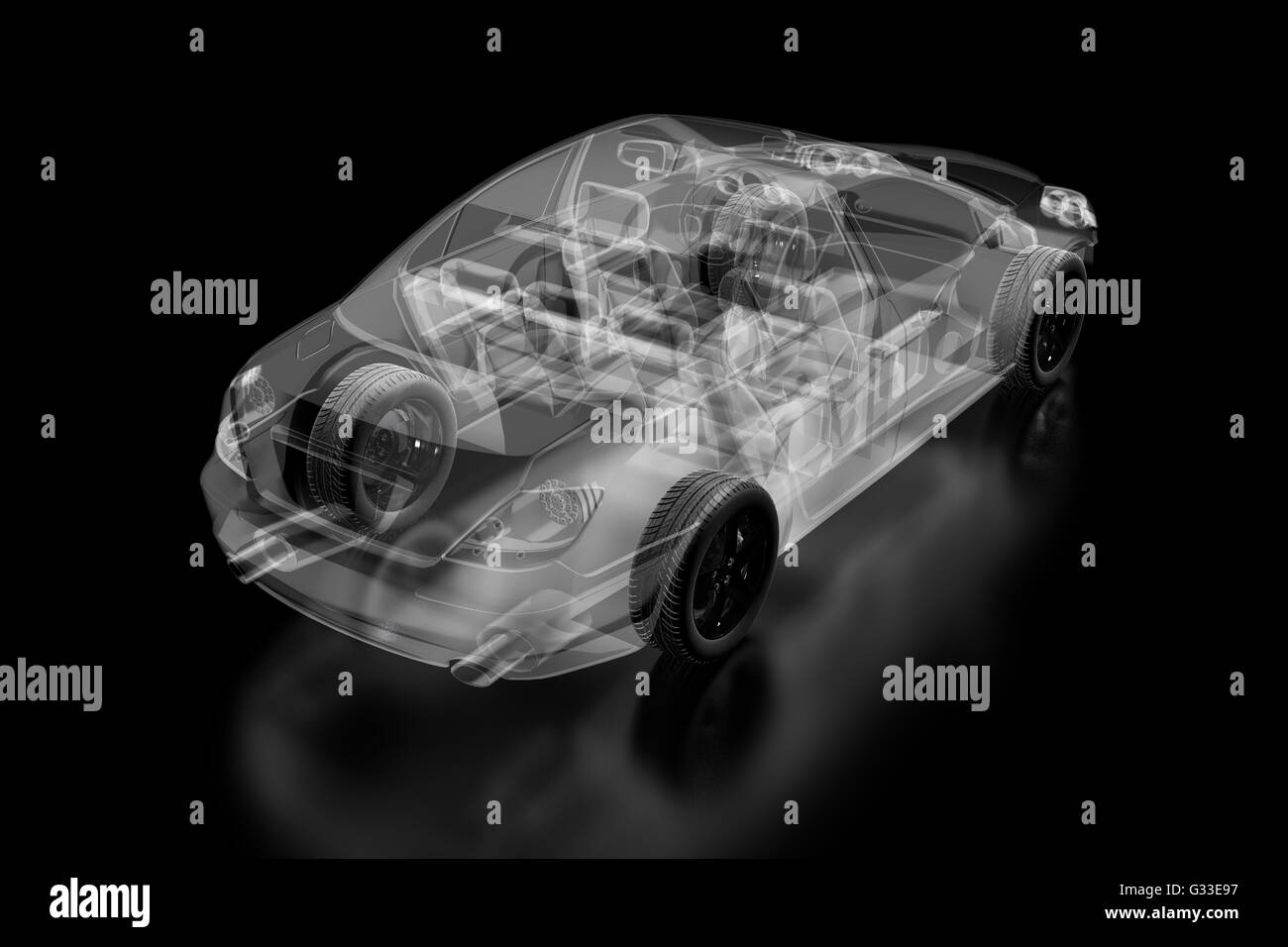 X-ray Auto isoliert auf schwarz. 3D illustration Stockfoto