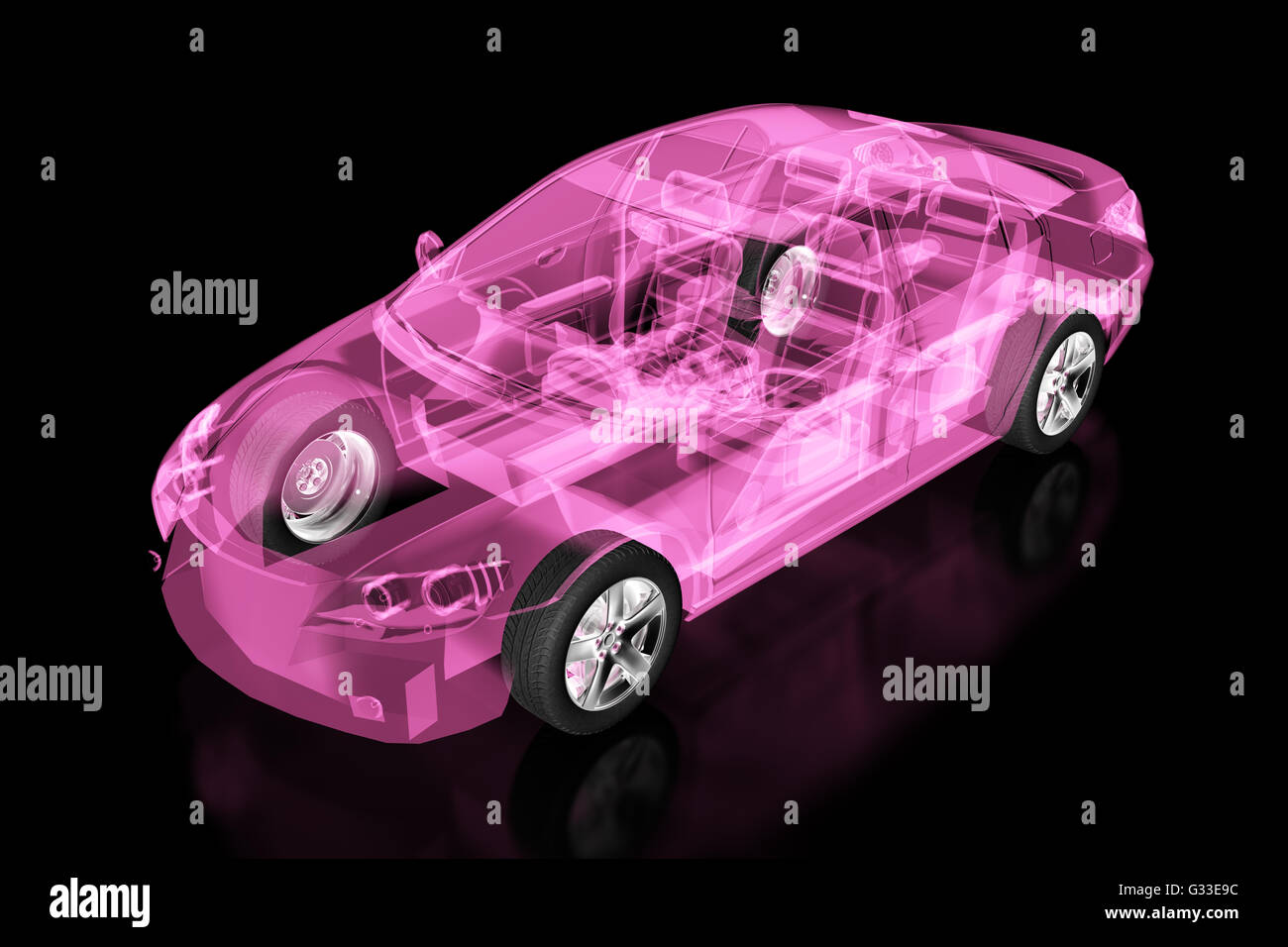 X-ray Auto isoliert auf schwarz. 3D Illustration. Enthalten Sie Clipping-Pfad. Stockfoto