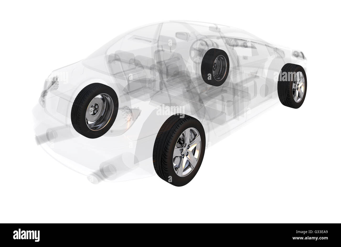 X-ray Auto isoliert auf weiss. 3D illustration Stockfoto