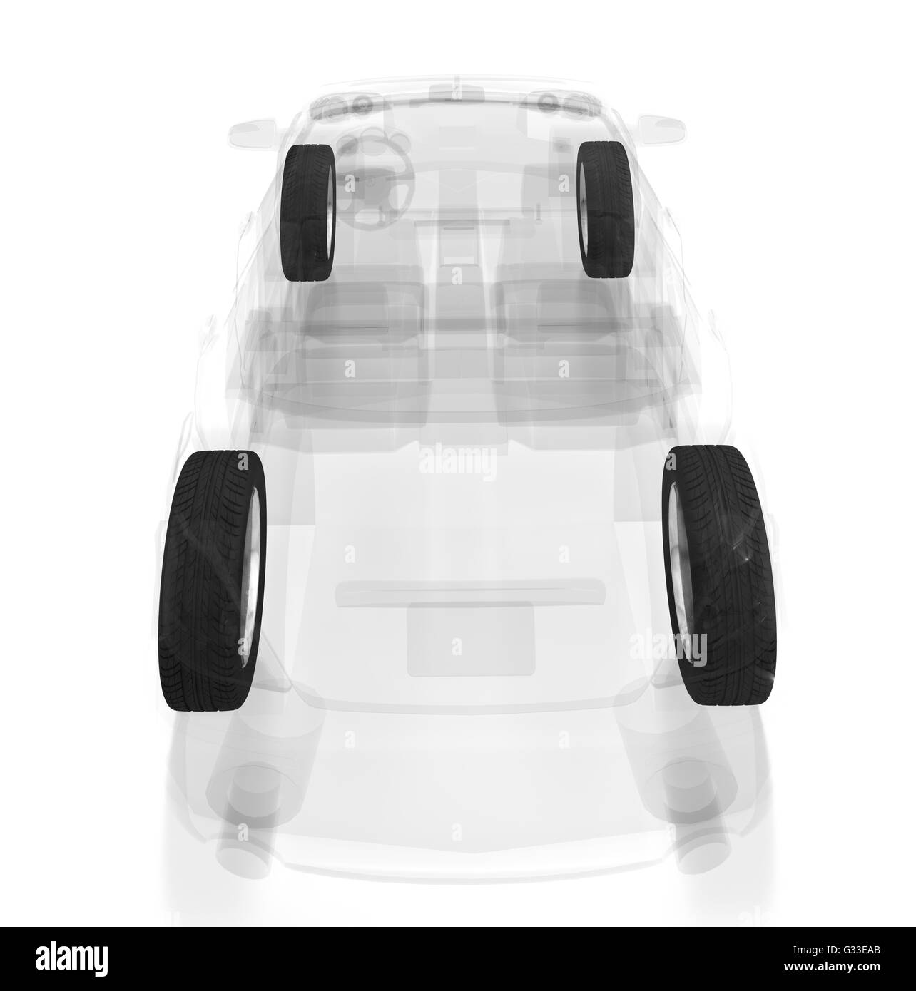 X-ray Auto isoliert auf weiss. 3D illustration Stockfoto