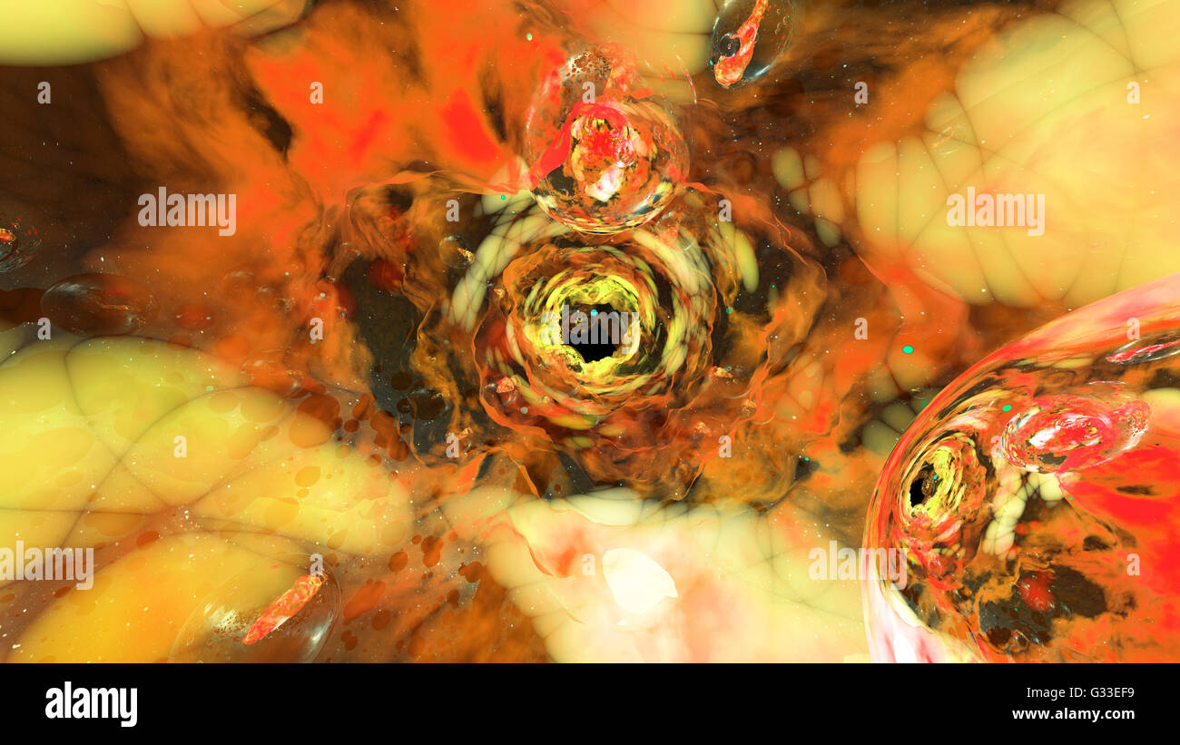 Schwarzes Loch oder Wurmloch im Raum. Wurmloch 3D-Illustration. Stockfoto