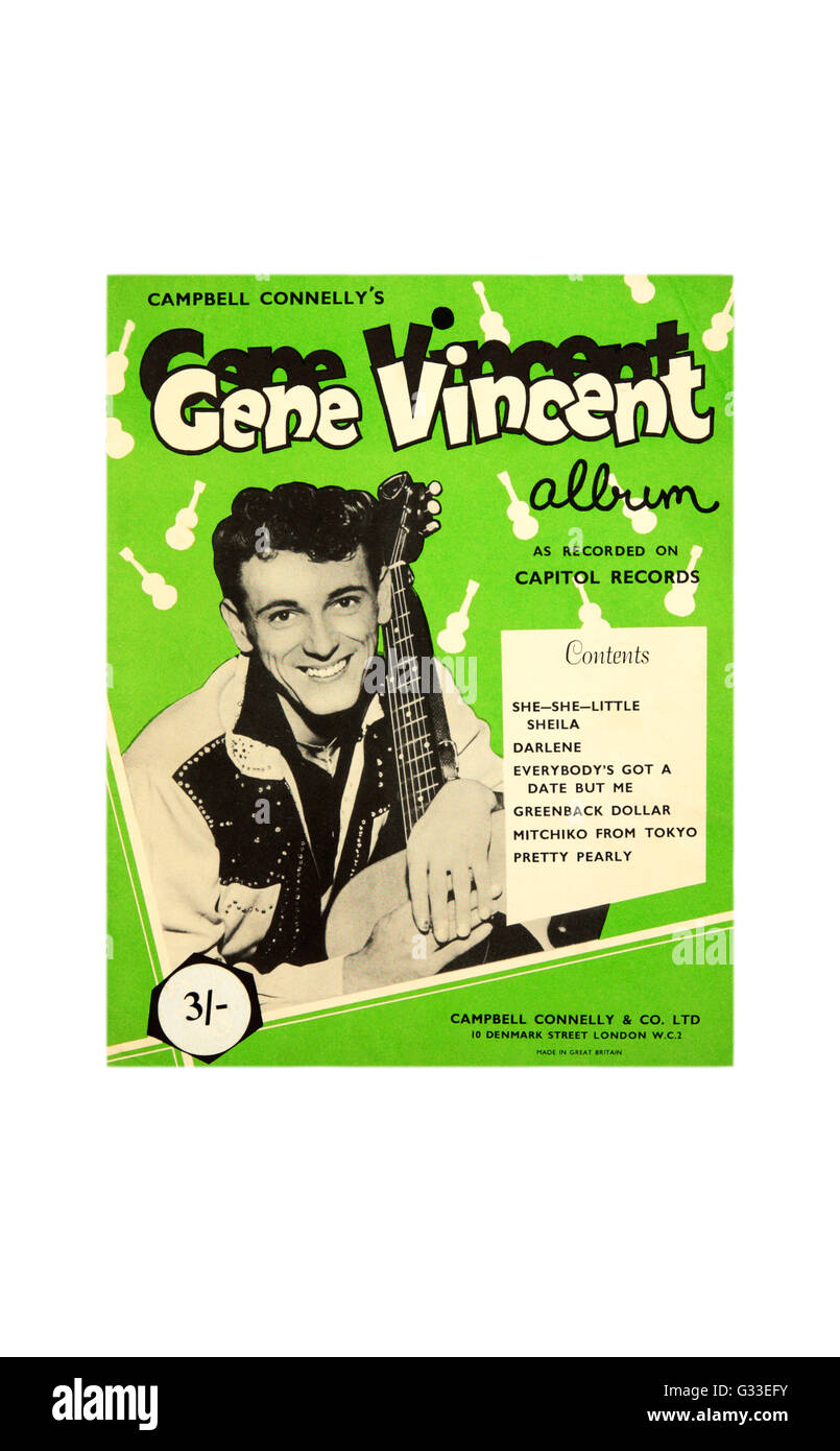 Abdeckung eines Albums von Noten von Gene Vincent bei Capitol Records aufgenommen. Stockfoto