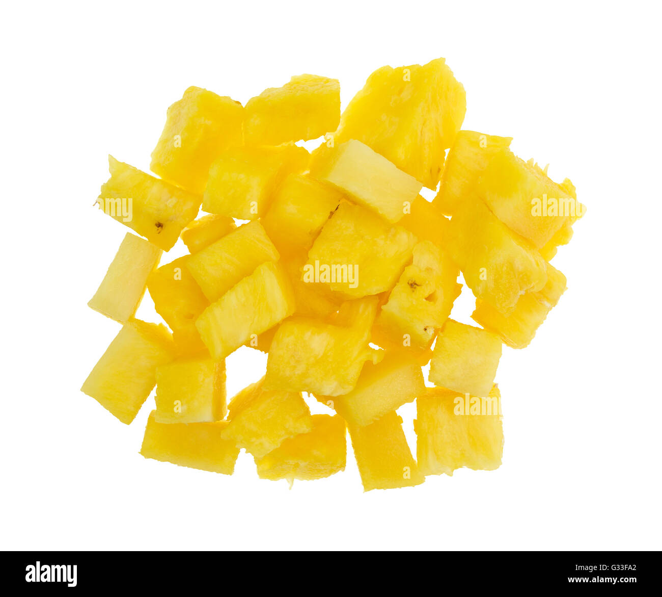 Draufsicht auf einen Teil der frisch geschnittenen Ananas isoliert auf einem weißen Hintergrund. Stockfoto