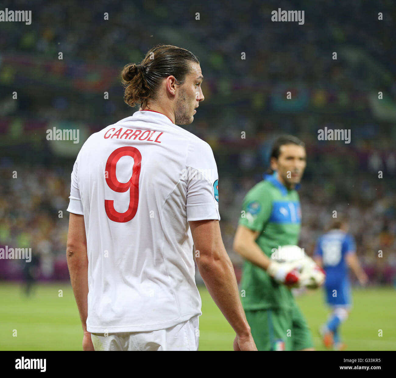 Porträt von Andy Carroll von England während der UEFA EURO 2012 Viertelfinal-Spiel gegen Italien Stockfoto