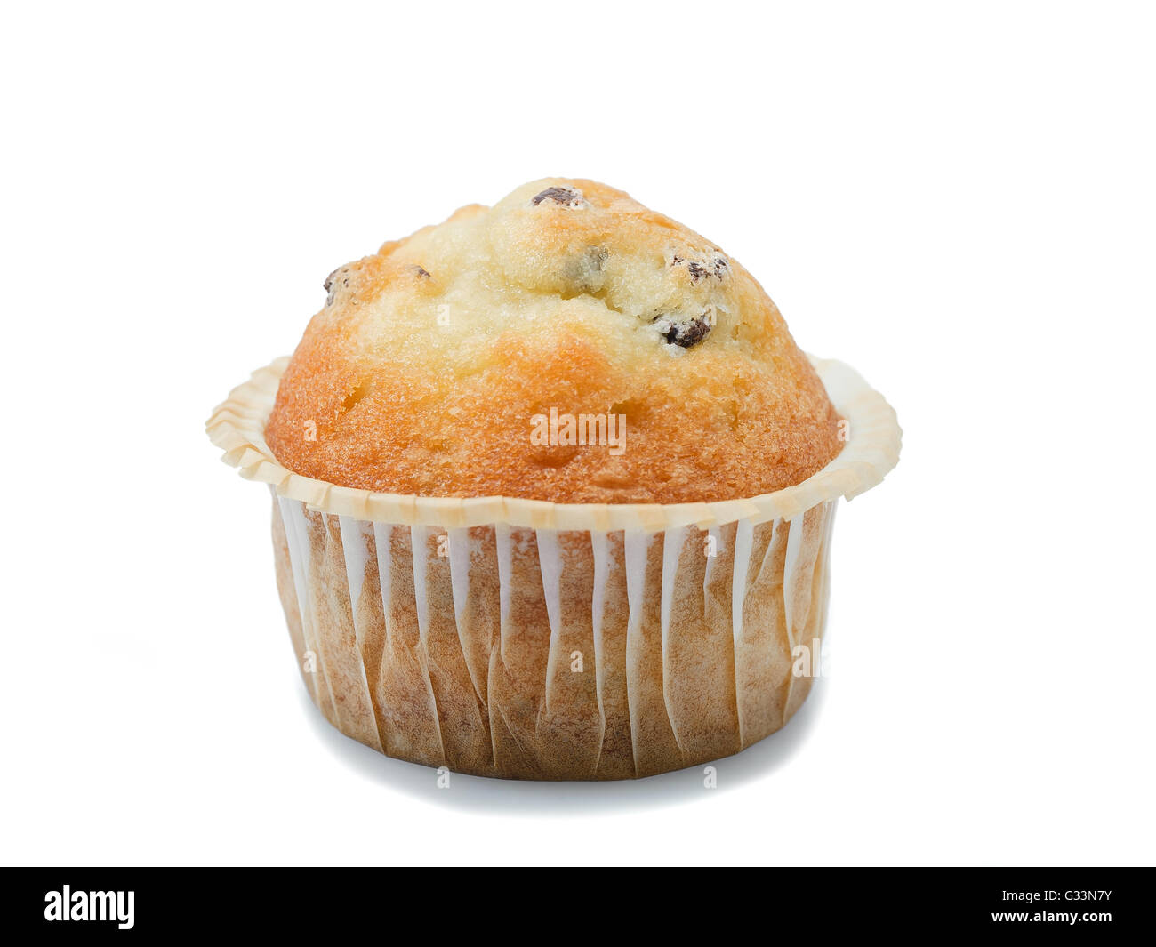 Nahaufnahme von einem Muffin auf weißem Hintergrund Stockfoto