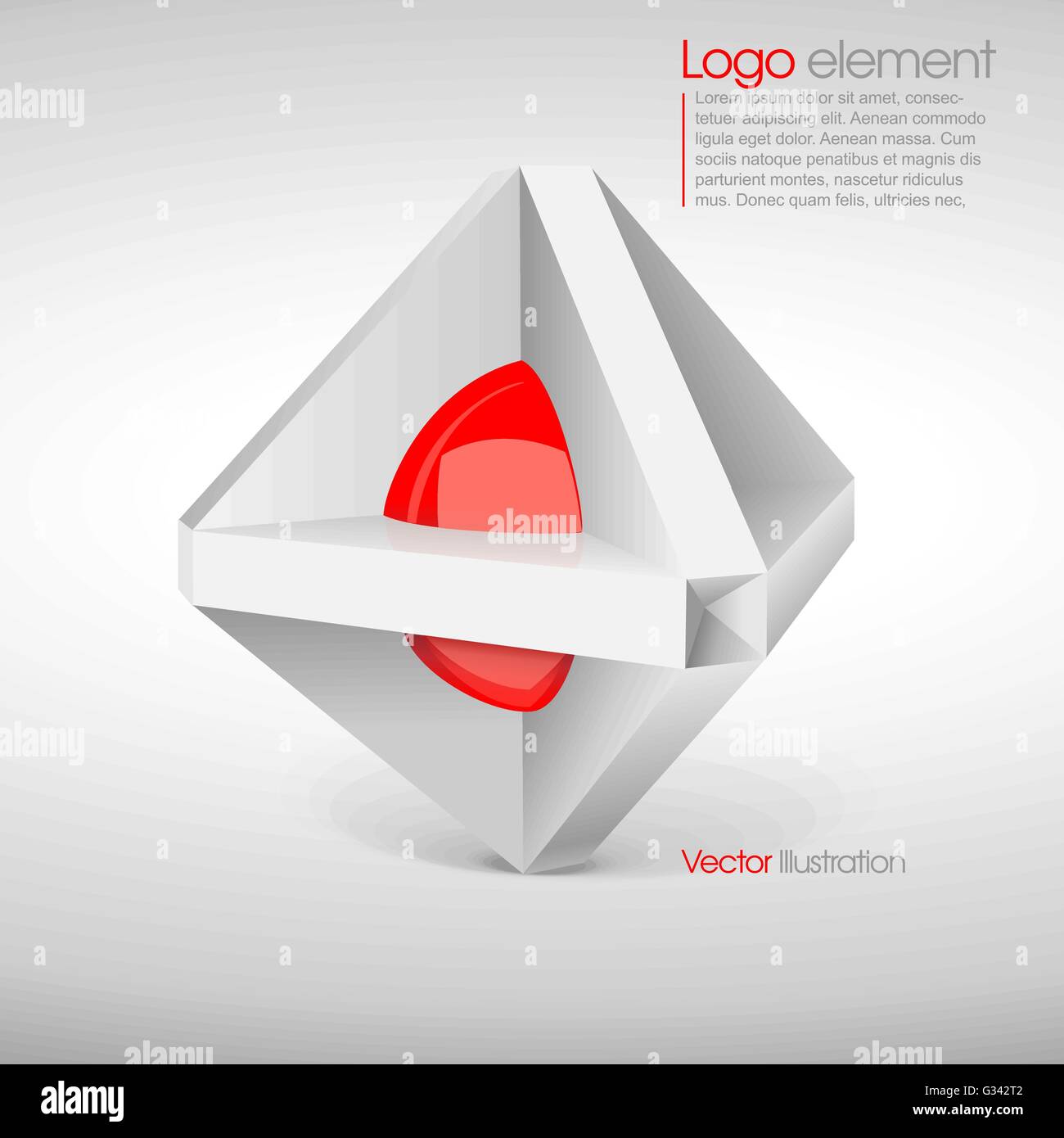 Abstrakte großes Logo in 3d mit einem roten Kreis in eine silberne Struktur mit Dreieck und Text. Digitale Vektorgrafik. Stock Vektor