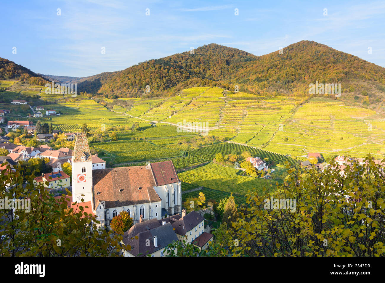 Blick vom 1000 Eimer Berg Spitz (Schloss Spitz-Niederhaus Und Pfarrkirche)  und Rotes Tor, Wachau, Spitz an der Donau Stockfotografie - Alamy