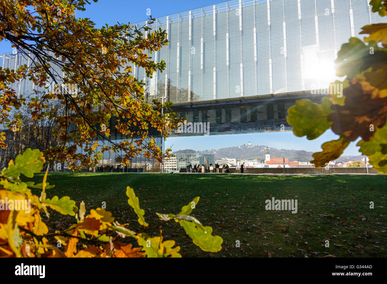 Blick vom Lentos Kunstmuseum auf Urfahr und Pöstlingberg, Österreich, Oberösterreich, OÖ Zentralraum, Linz Stockfoto