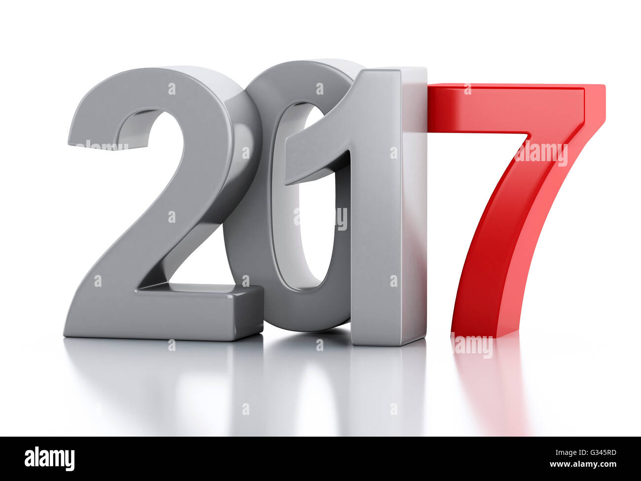 3D Renderer Bild. Neue Jahr 2017 isoliert auf weißem Hintergrund. Stockfoto