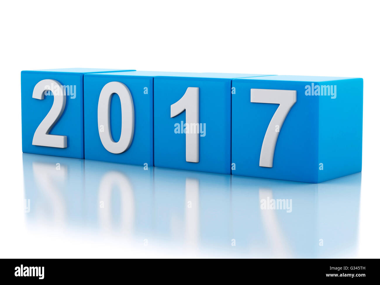 3D Renderer Bild. Blauen Würfel mit 2017. Neujahr-Konzept. Isoliert auf weißem Hintergrund. Stockfoto