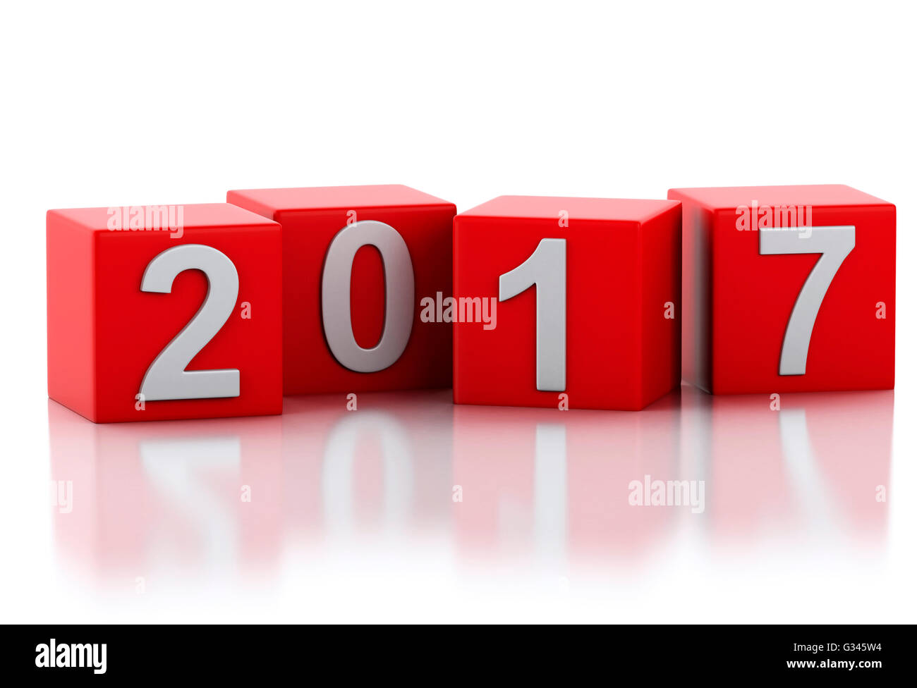 3D Renderer Bild. Rote Würfel mit 2017. Neujahr-Konzept. Isoliert auf weißem Hintergrund. Stockfoto