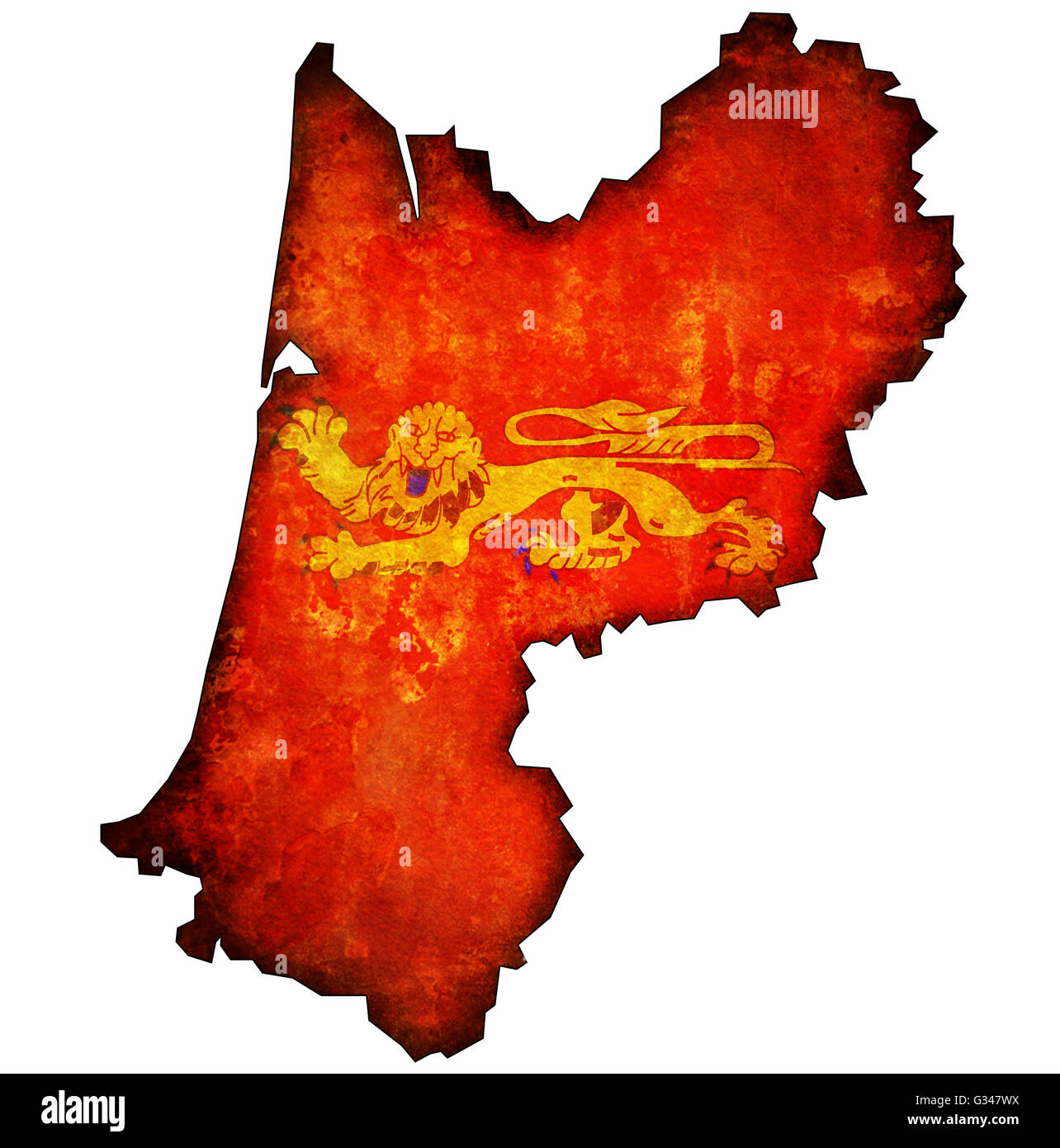 alte Karte mit Flagge der Abteilung namens administrative Region von Frankreich Aquitanien Stockfoto