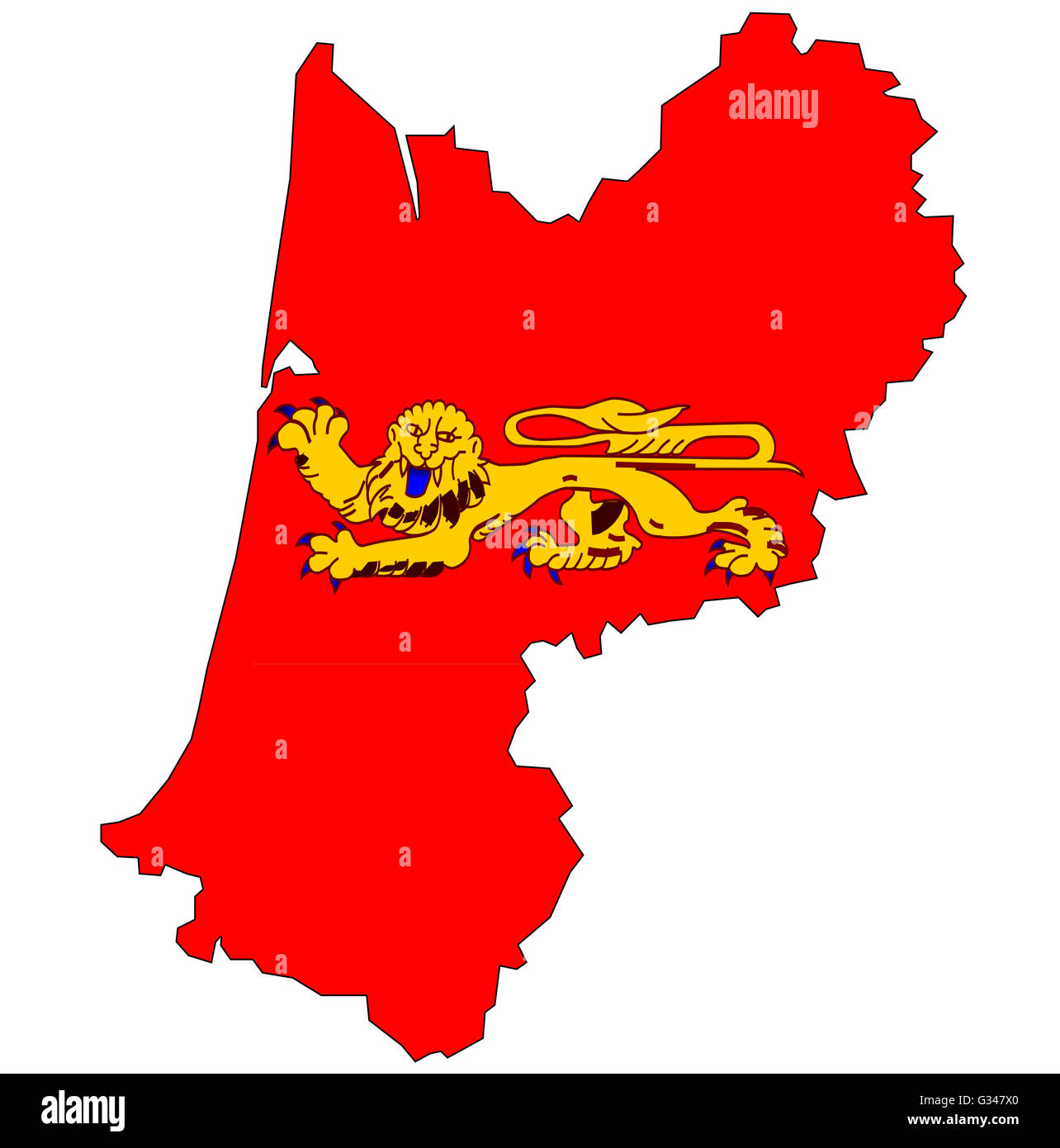alte Karte mit Flagge der Abteilung namens administrative Region von Frankreich Aquitanien Stockfoto