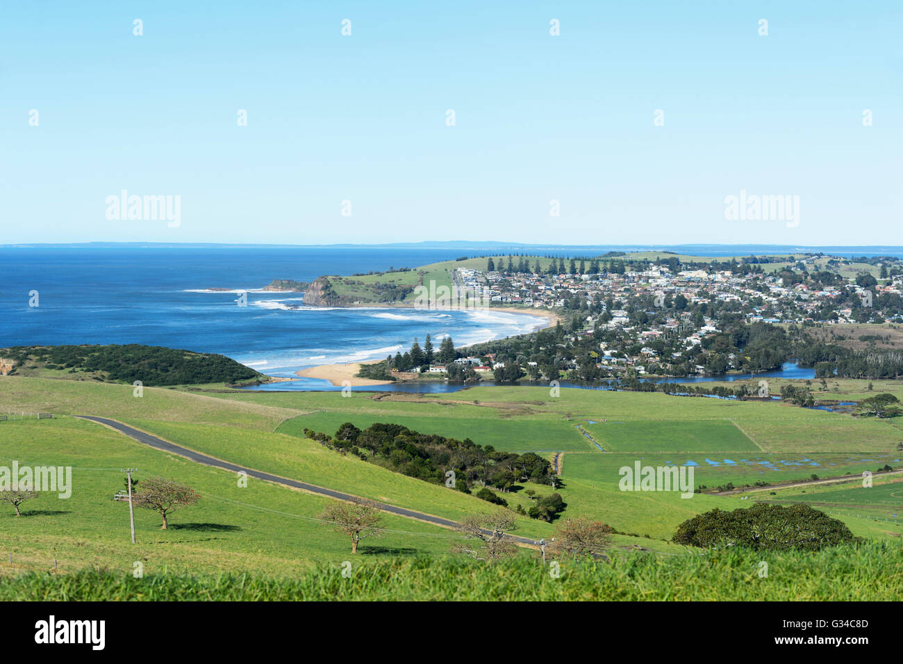 Blick auf Werri Strand, Gerringong, genommen vom Mount Pleasant Lookout, Illawarra Coast, New-South.Wales, Australien Stockfoto