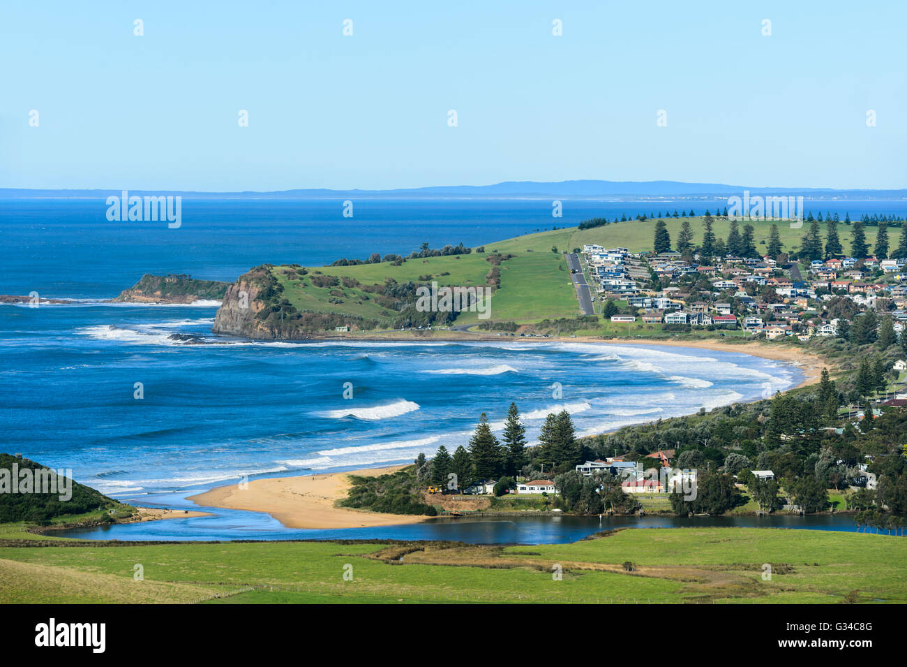 Blick auf Werri Strand, Gerringong, genommen vom Mount Pleasant Lookout, Illawarra Coast, New-South.Wales, Australien Stockfoto