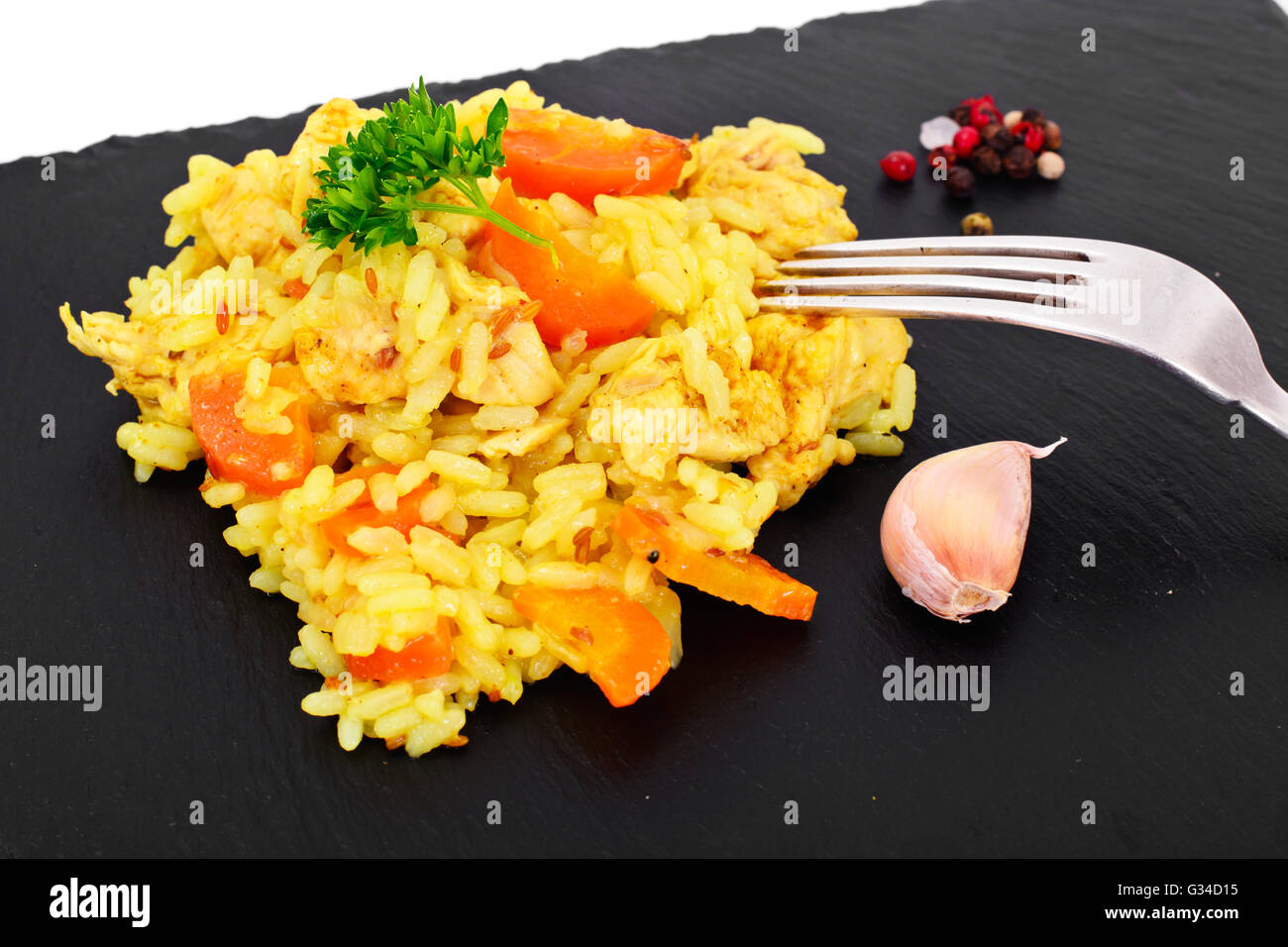 Gesunde Ernährung: Pilaf mit Fleisch und Reis Stockfoto