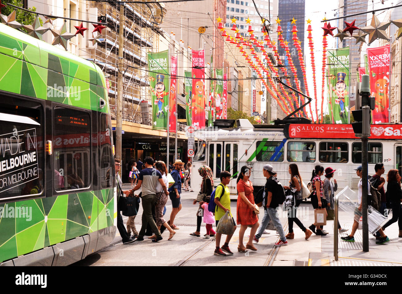 Zebrastreifen in Melbourne City Centre Stockfoto