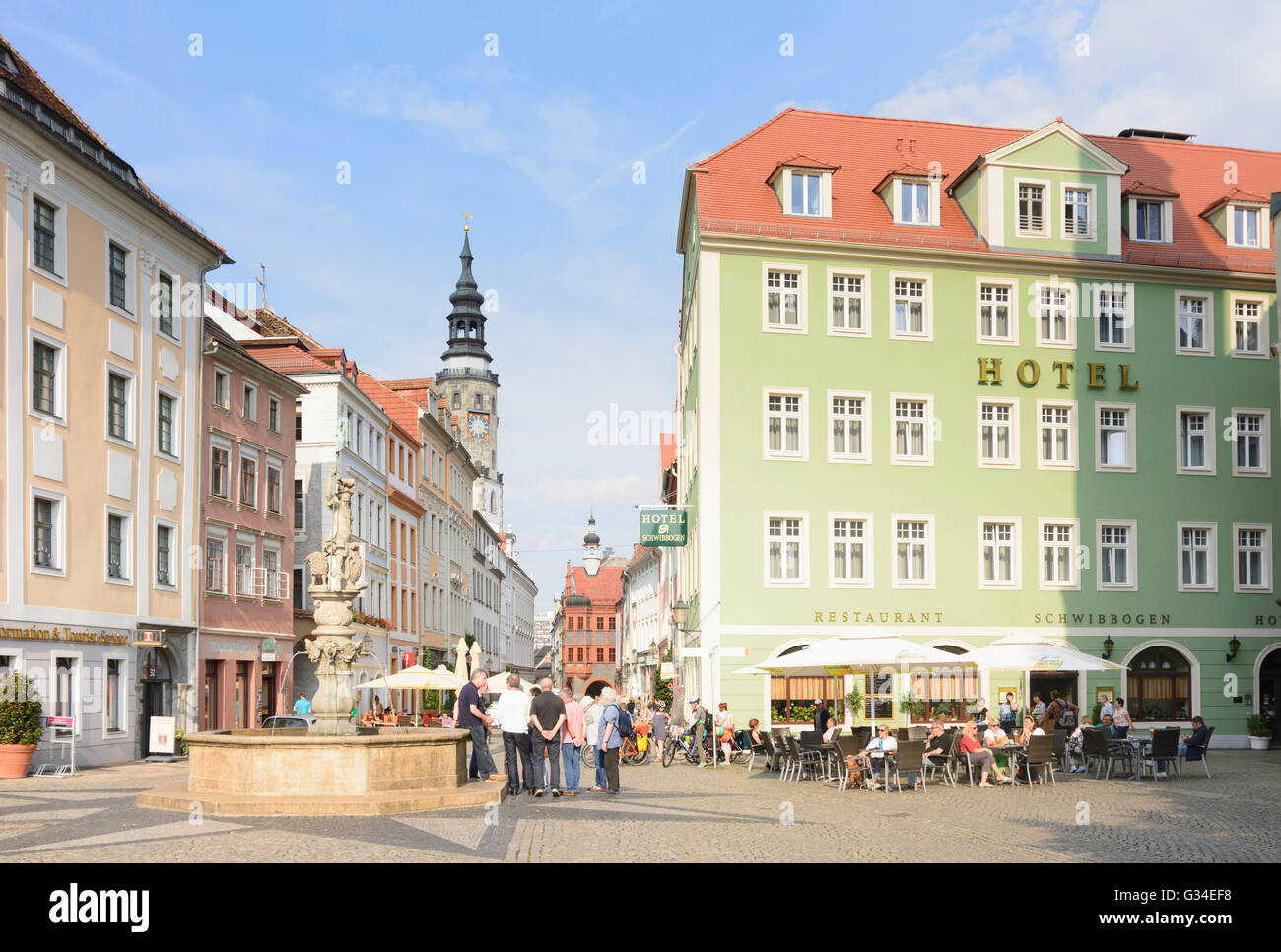 Obermarkt, dahinter Rathausturm, Deutschland, Sachsen, Sachsen, Görlitz Stockfoto