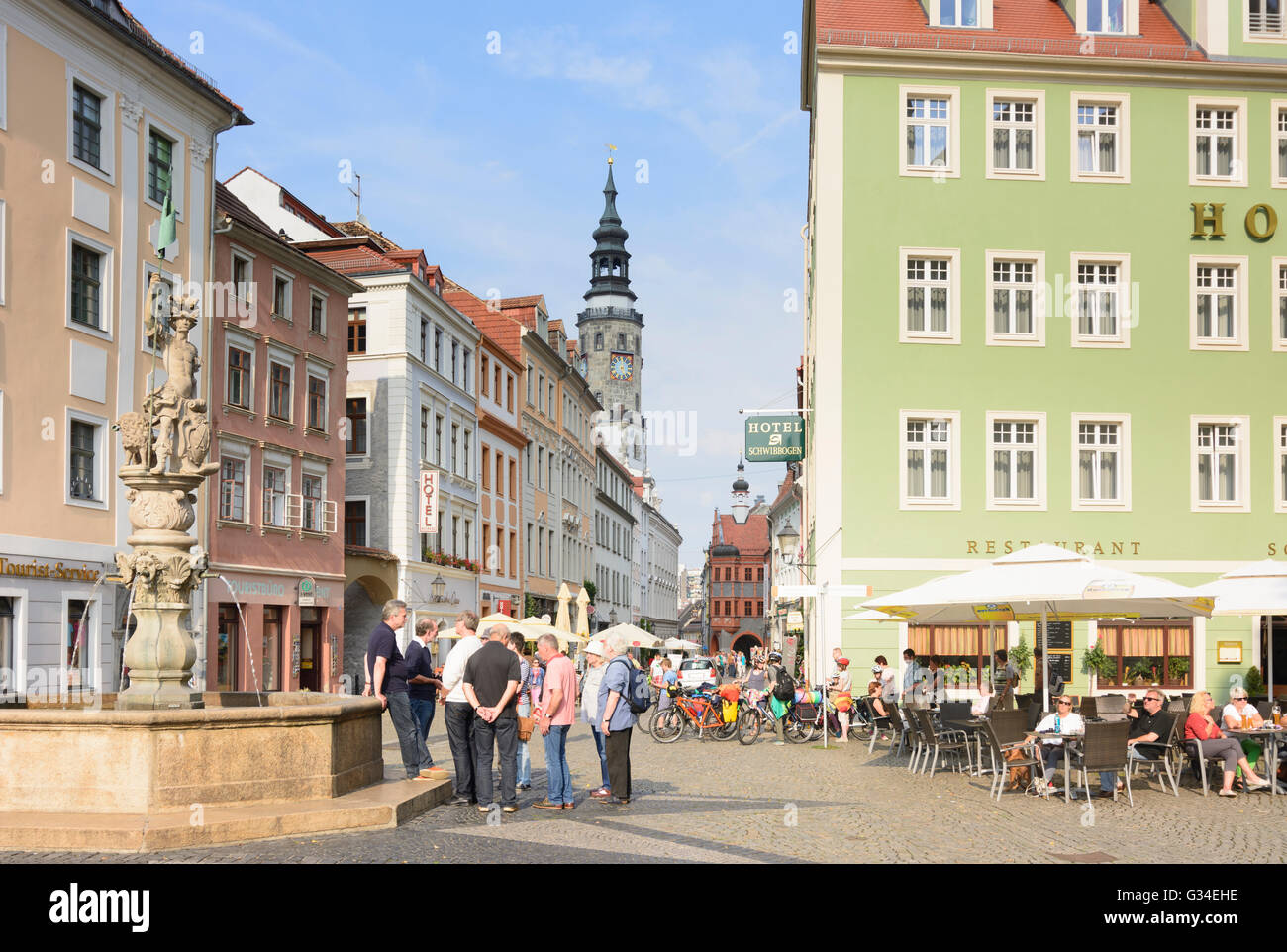 Obermarkt, dahinter Rathausturm, Deutschland, Sachsen, Sachsen, Görlitz Stockfoto