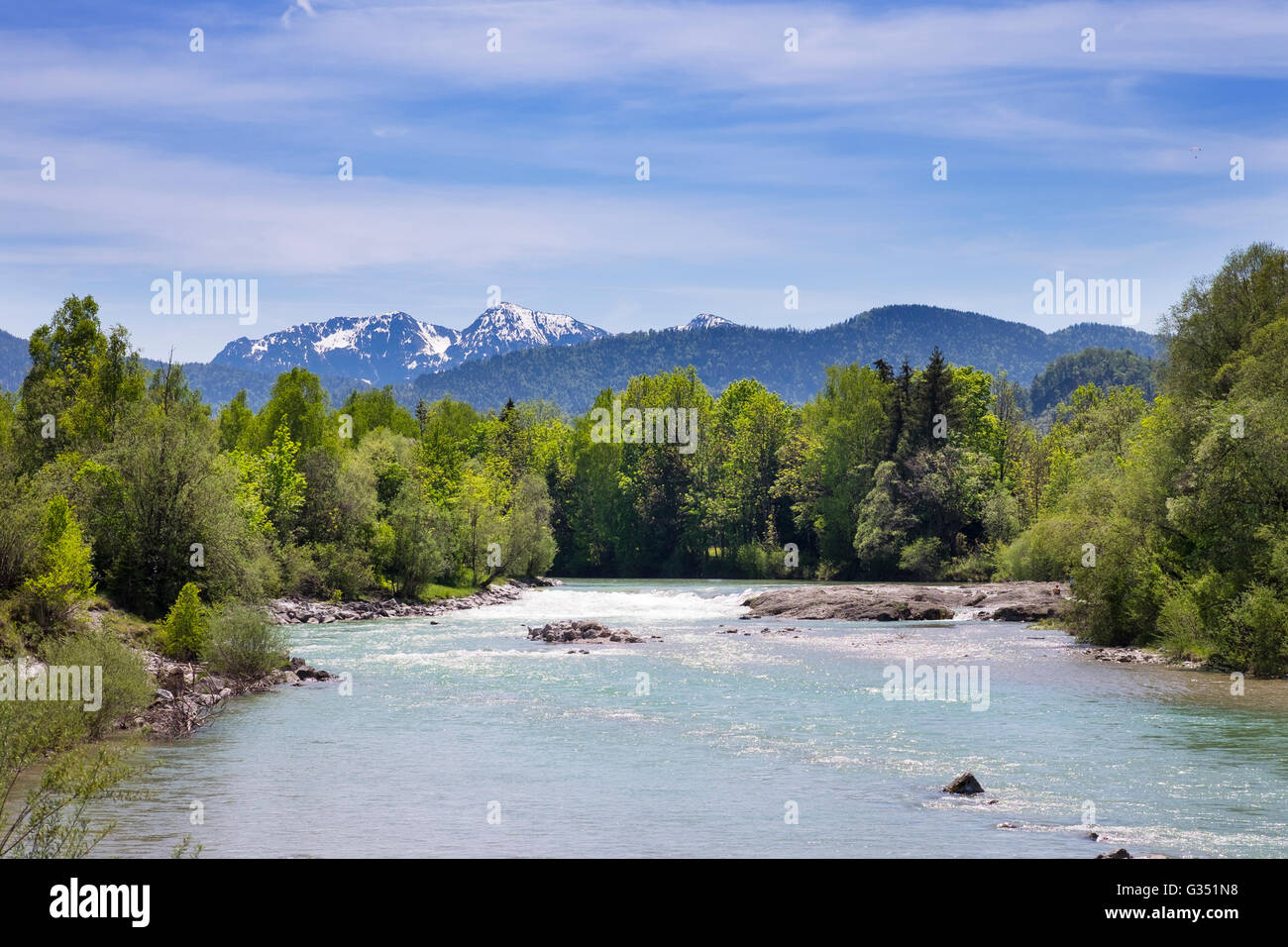 Fluss Isar, Isarburg, Lenggries, Isarwinkel, Upper Bavaria, Bayern, Deutschland Stockfoto