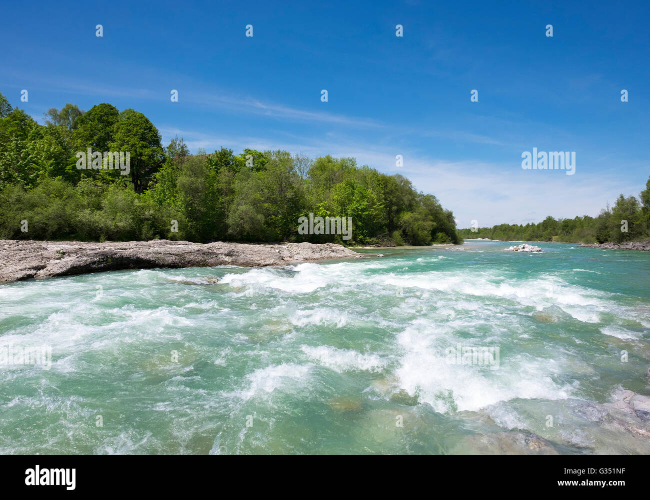 Fluss Isar, Isarburg, Lenggries, Isarwinkel, Upper Bavaria, Bayern, Deutschland Stockfoto