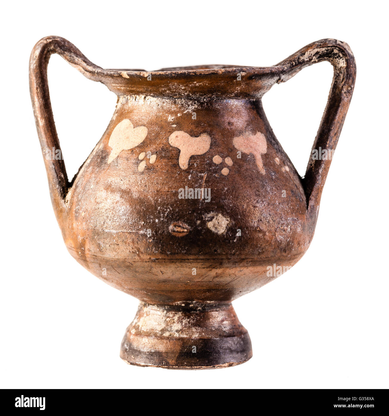Apulische Keramik antiken daunischen Kantharos aus Venosa isoliert auf einem weißen Hintergrund Stockfoto