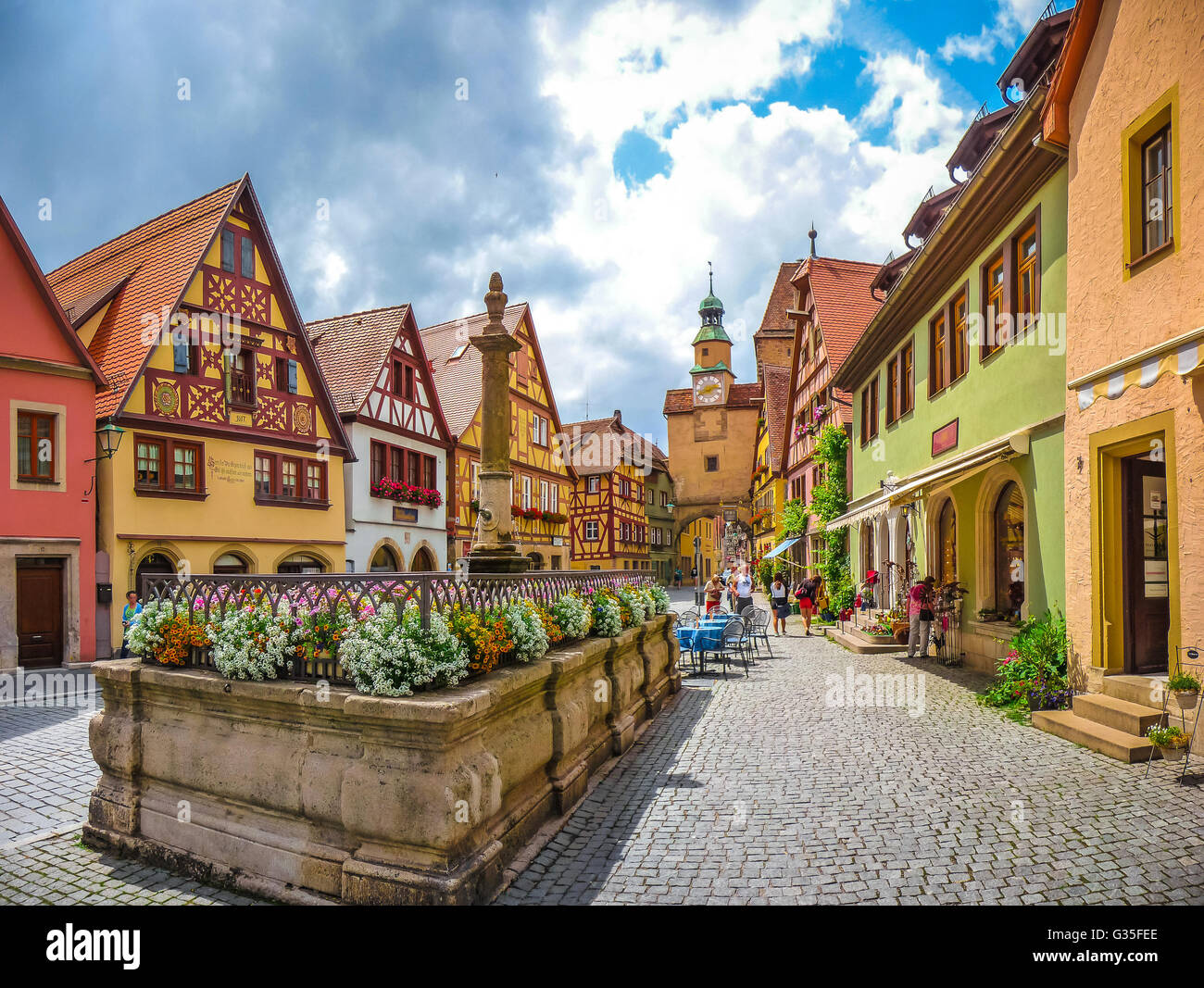 Schöne Aussicht auf die historische Stadt Rothenburg Ob der Tauber, Franken, Bayern, Deutschland Stockfoto