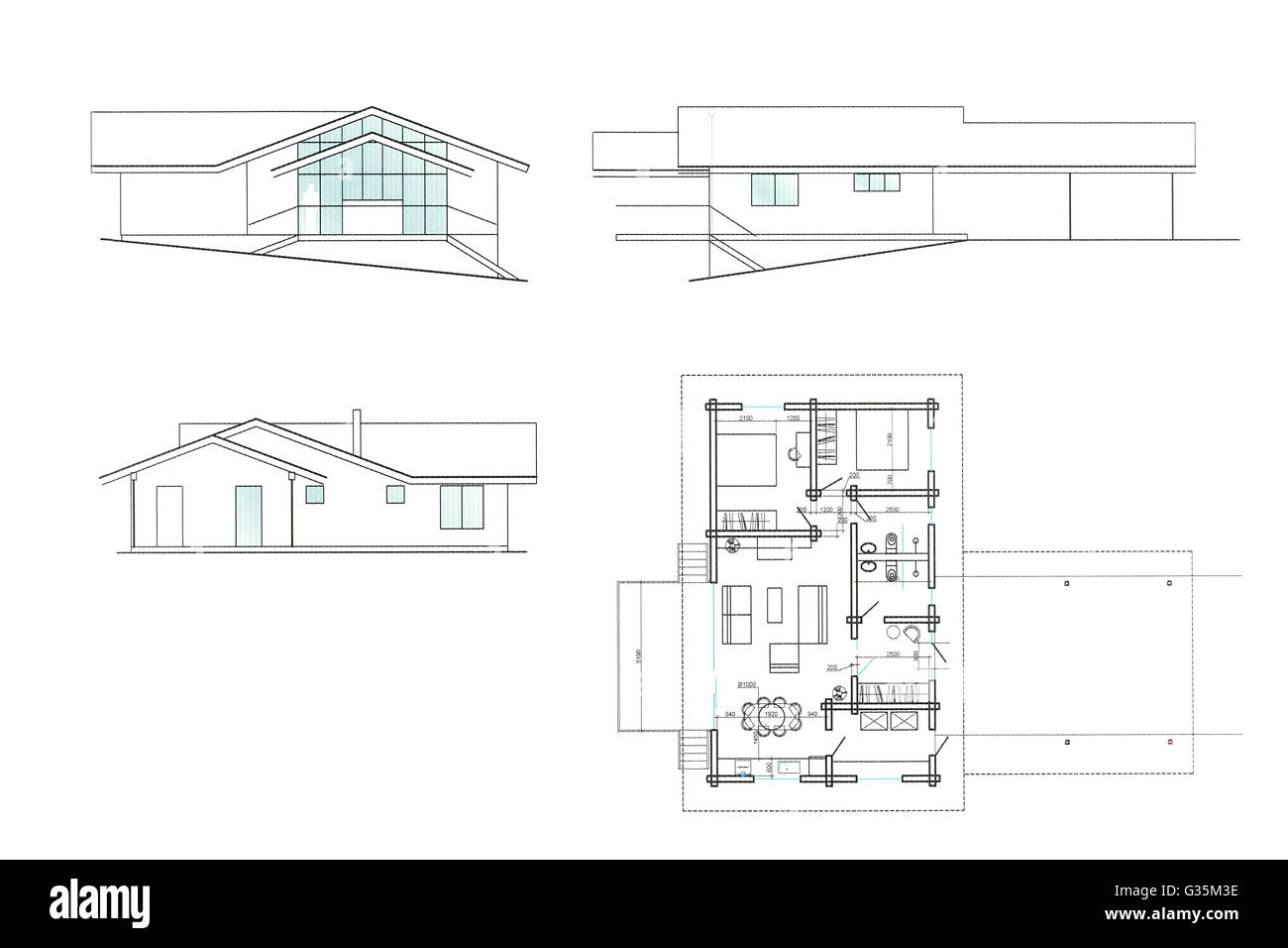 neue Haus Plan Bauplan zeichnen, architektonischen Hintergrund Stockfoto