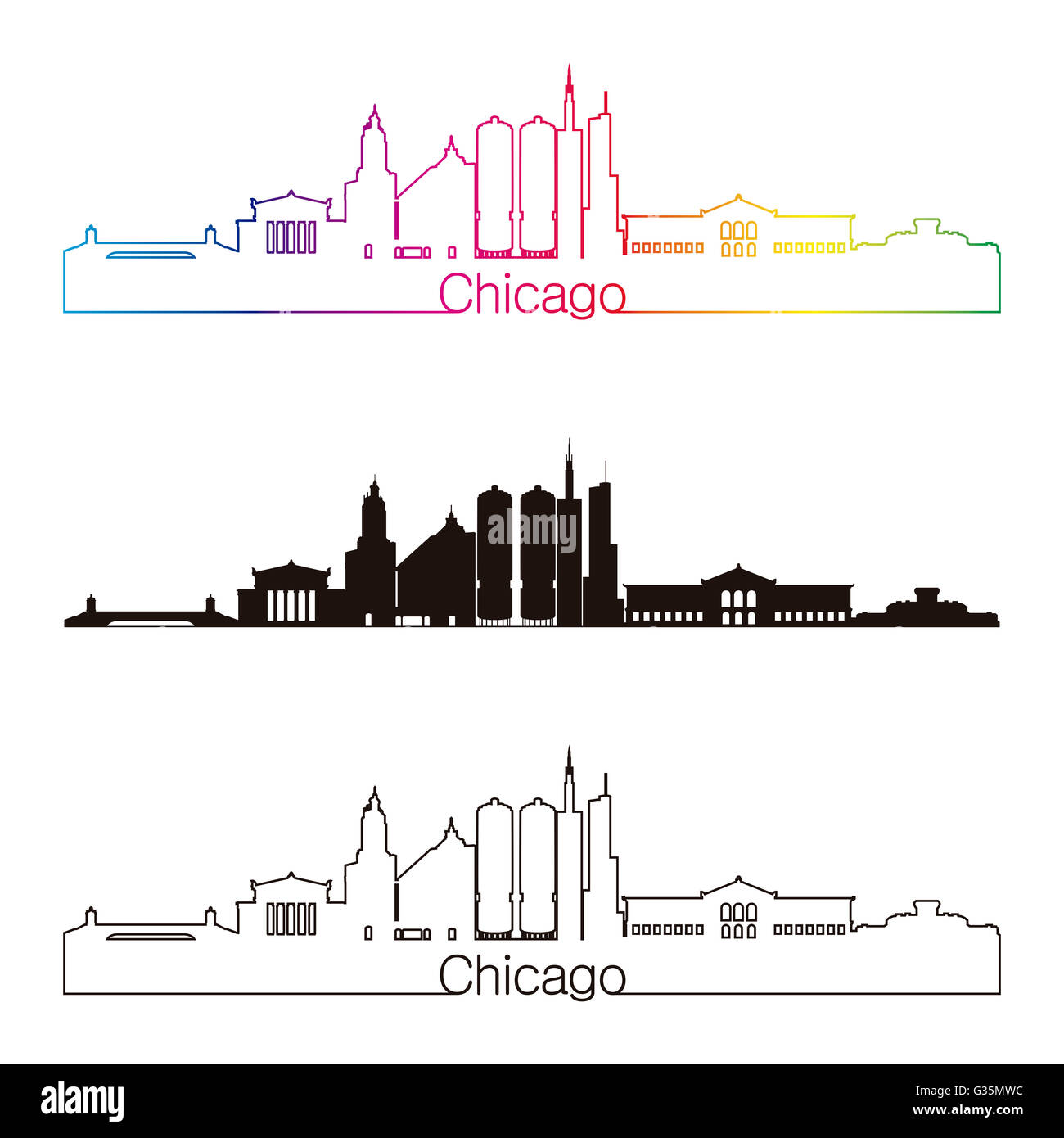 Chicago Skyline linearen Stil mit Regenbogen in bearbeitbare Vektordatei Stockfoto