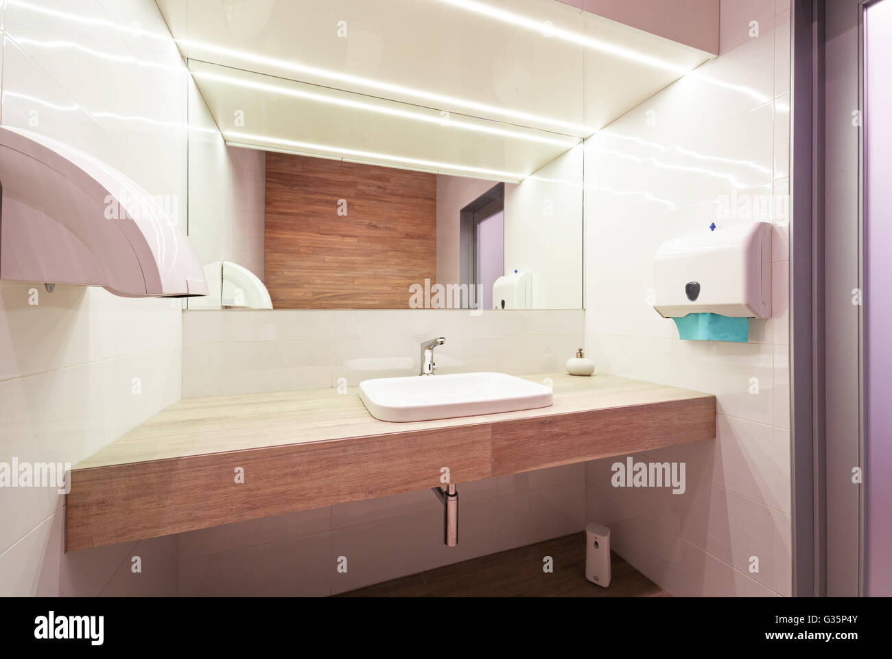 Moderne öffentliche leeren Toilette mit Waschtisch Spiegel. Stockfoto