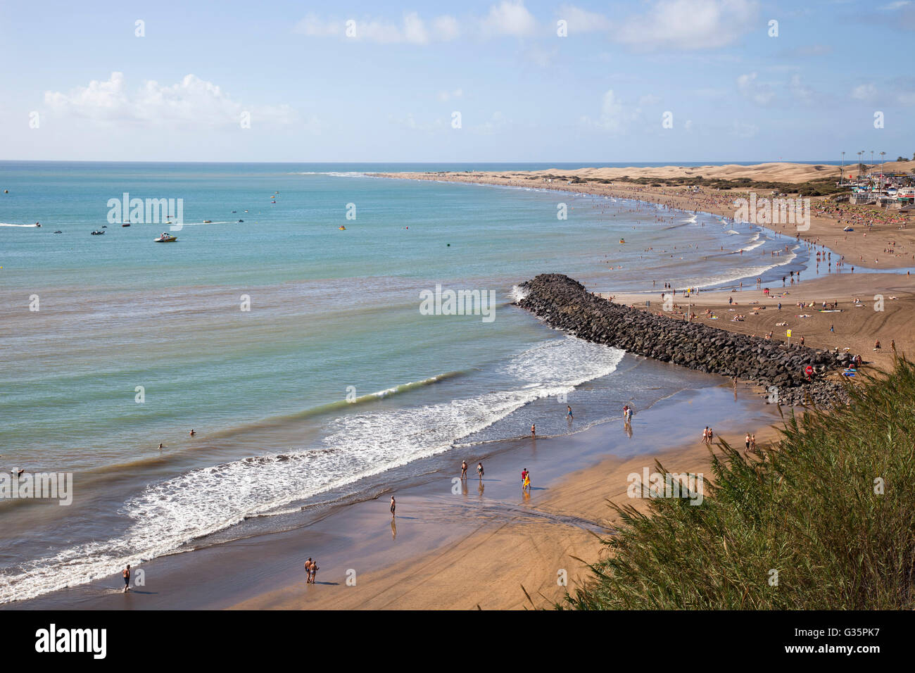 Maspalomas, Promenade und Playa del Ingles, Gran Canariaisland, Kanarische Inseln, Spanien, Europa Stockfoto