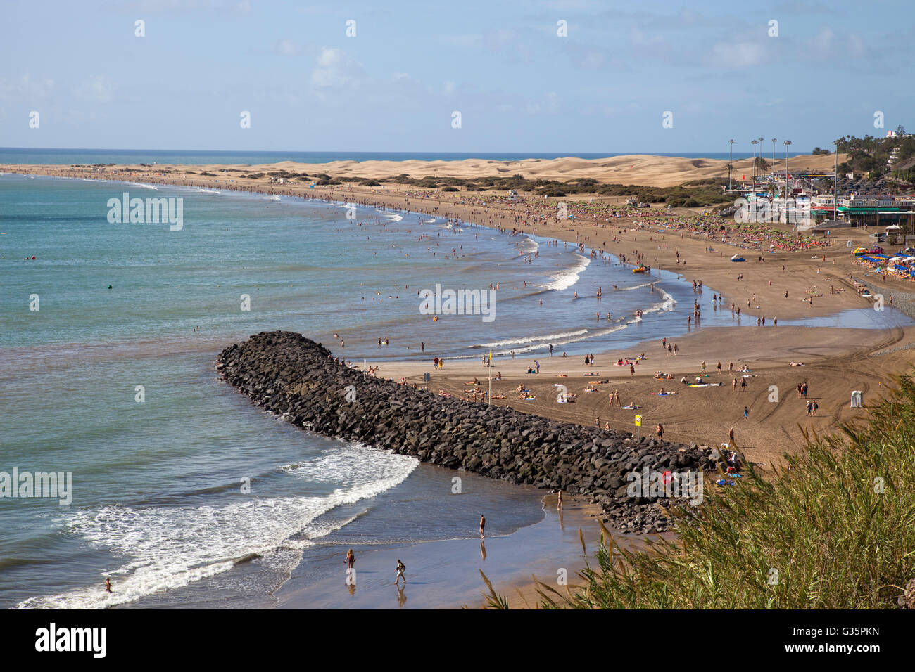 Maspalomas, Promenade und Playa del Ingles, Gran Canariaisland, Kanarische Inseln, Spanien, Europa Stockfoto