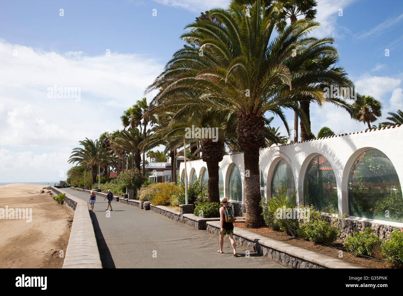 Maspalomas, Promenade und Playa del Ingles, Insel Gran Canaria, Kanarische Inseln, Spanien, Europa Stockfoto