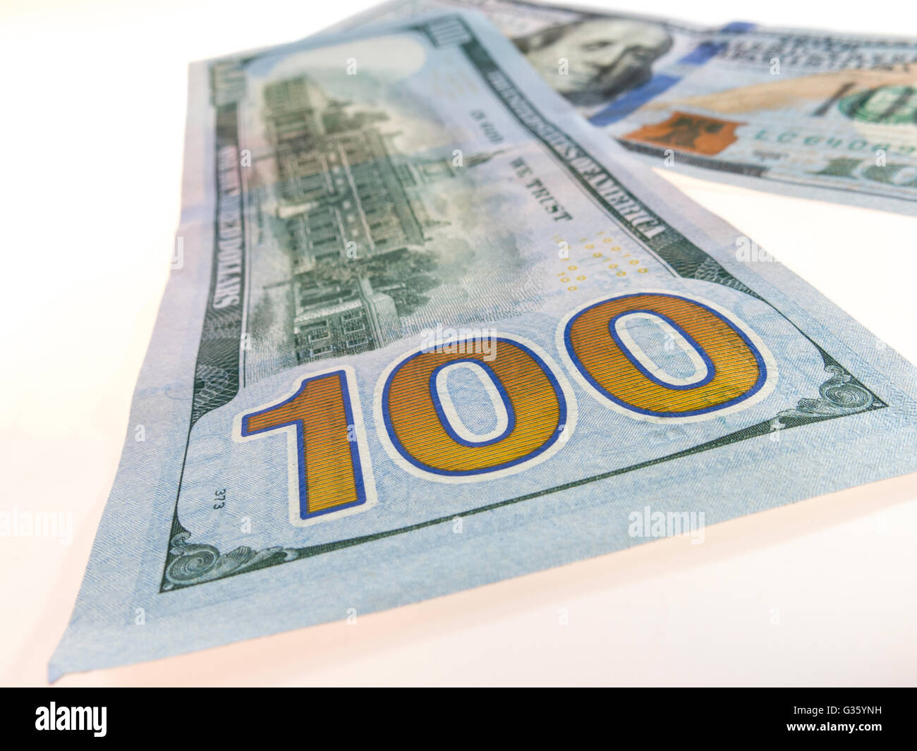 Nahaufnahme von Vereinigte Staaten Währung, 100 Dollar Bill, USA Stockfoto