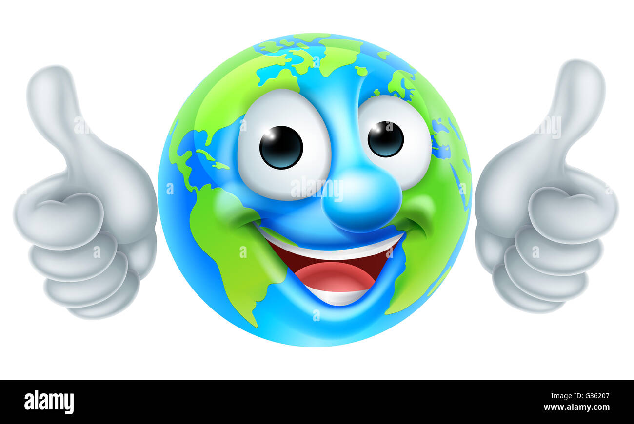 Eine Welt Erde Tag Globus Cartoon Maskottchen Daumen aufgeben Stockfoto