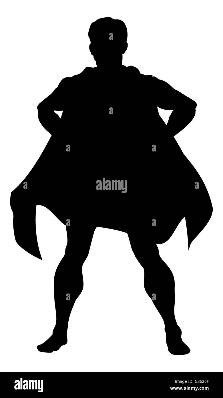 Eine Silhouette komisches Buch Superhero Mann trägt einen Umhang Stockfoto