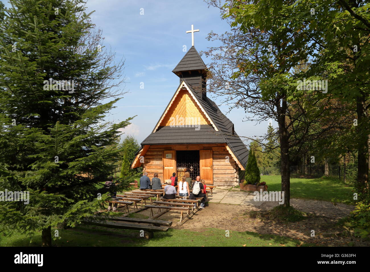 Holzkapelle in Gubalowka Hill, Zakopane, Tatra, Polen Stockfoto