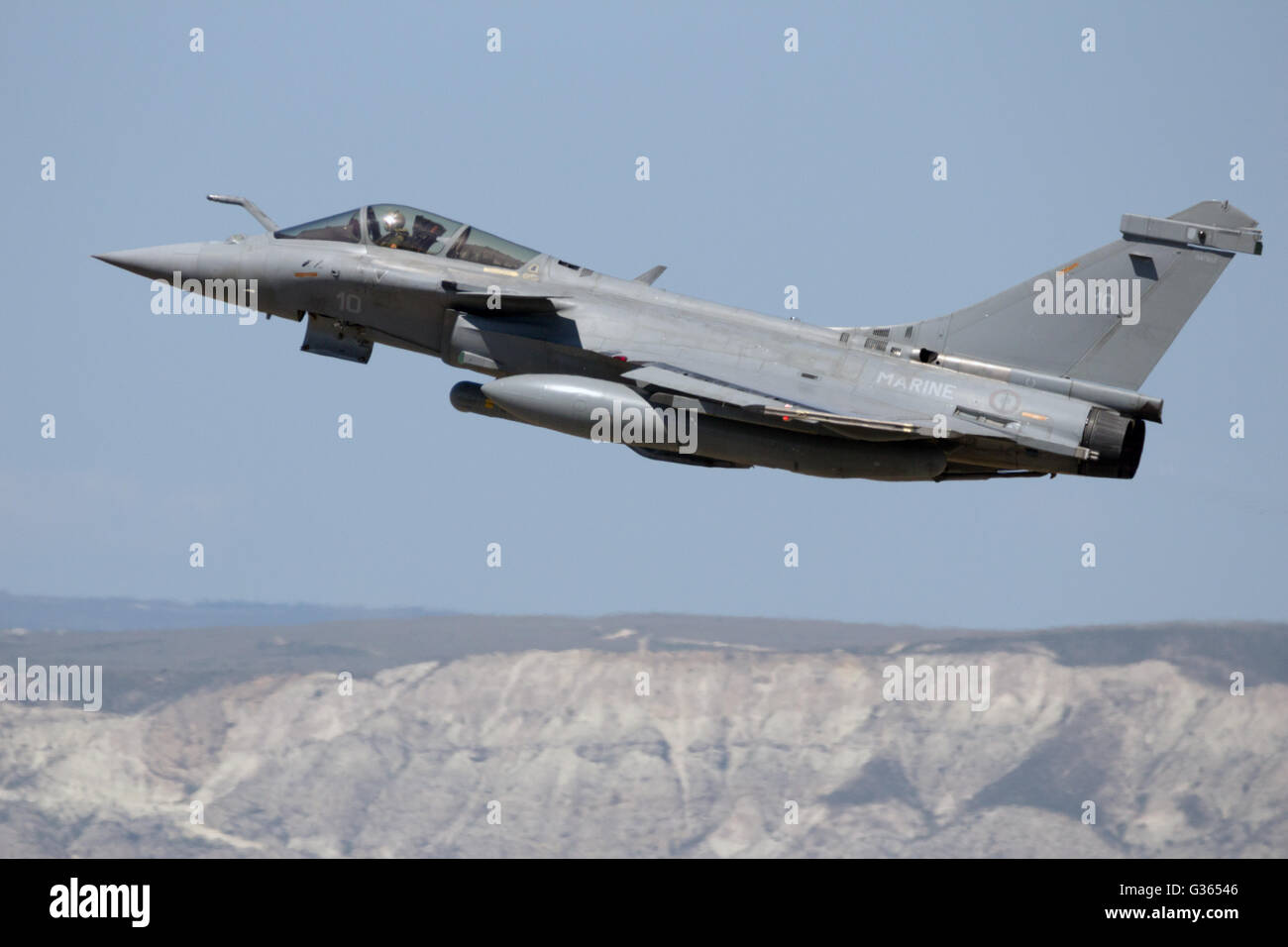 Französische Marine Dassault Rafale Kampfjet abheben von Zaragoza airbase Stockfoto