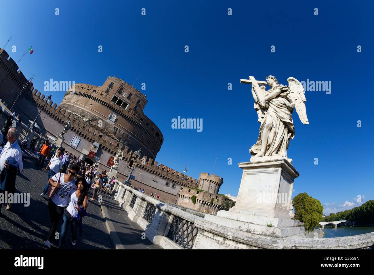 Castel Sant'Angelo oder Mausoleum des Hadrian und Brücke Ponte Sant'Angelo, Rom, Latium, Italien, Europa Stockfoto
