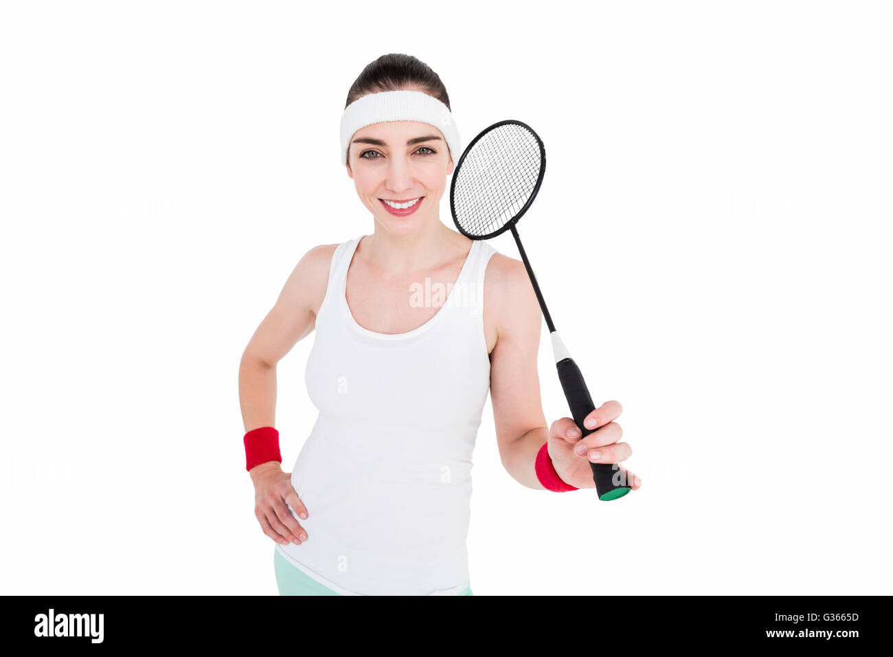 Weibliche Athleten spielen Badminton Stockfoto