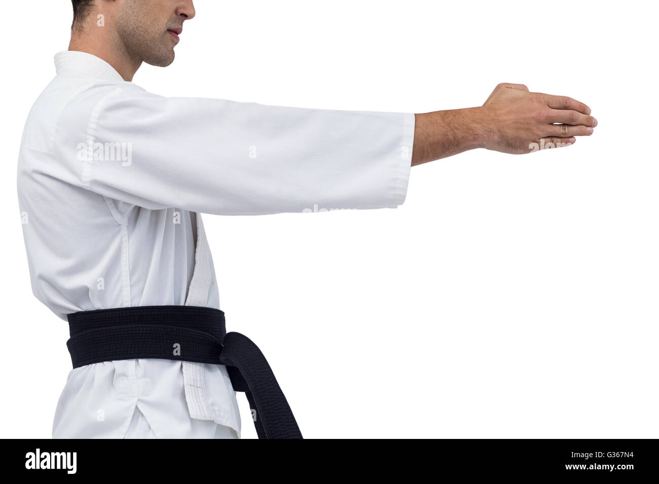 Mittleren Bereich der Kämpfer, die Durchführung von Karate-Haltung Stockfoto